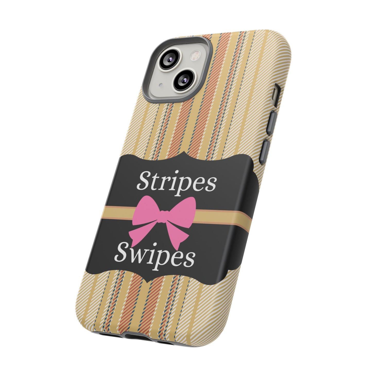 Phone Case iPhone 16/15/14 - Beige/Micro Stripes & Swipes Tough Case