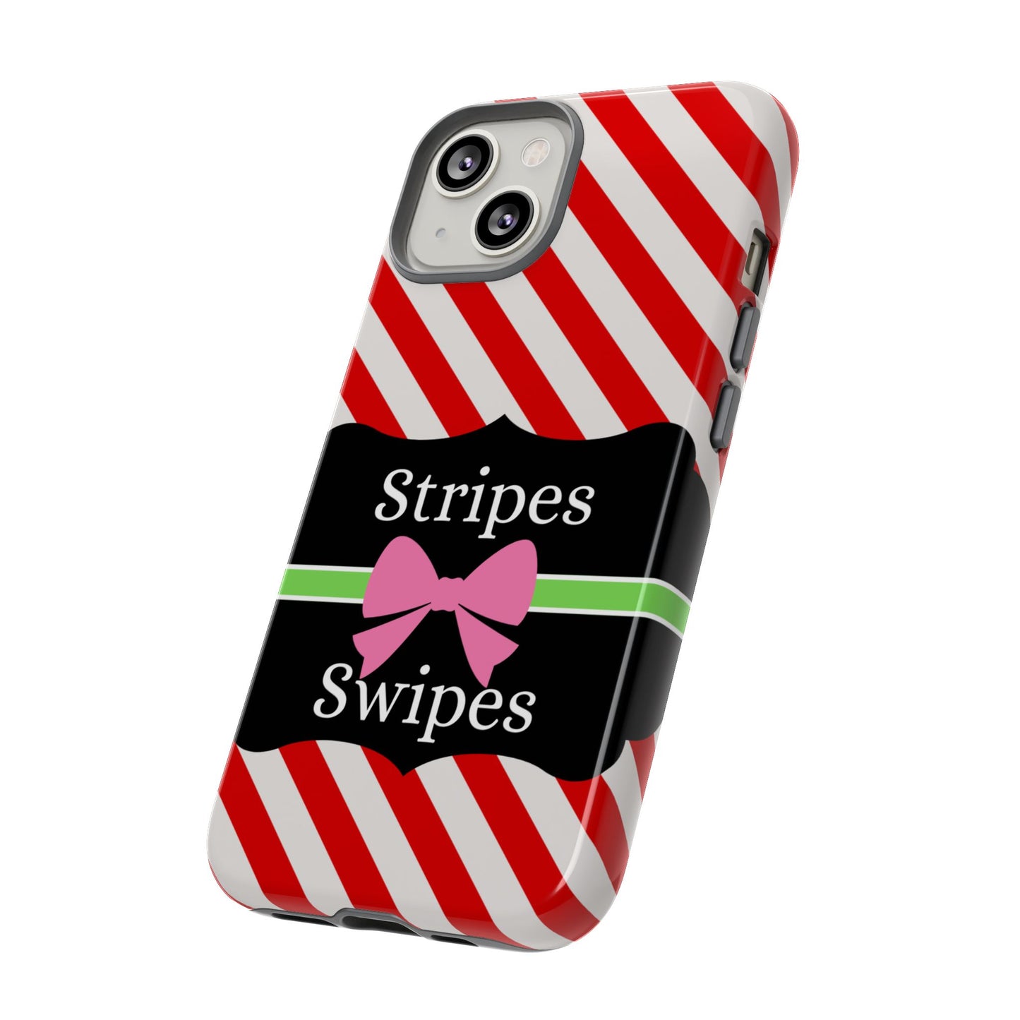 Phone Case iPhone 16/15/14 - Diagonal Red/White Stripes & Swipes Tough Case