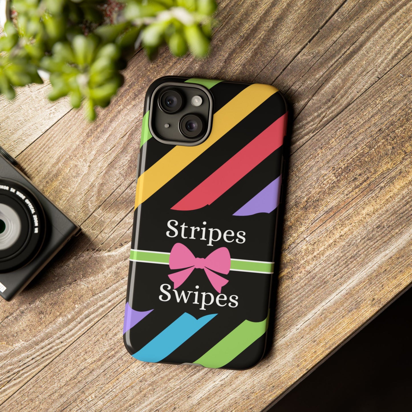 Phone Case iPhone 16/15/14 - Diagonal Vivid Black Stripes & Swipes Tough Case