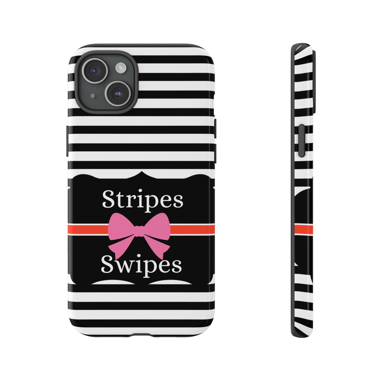 Phone Case iPhone 16/15/14 -Black/White/Red Stripes & Swipes Tough Case