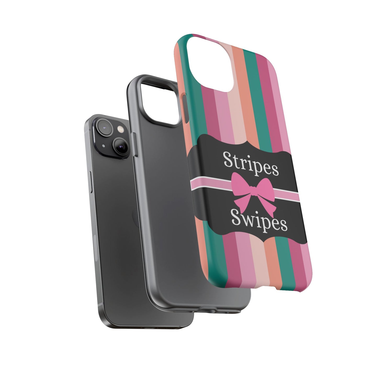 Phone Case iPhone 16/15/14 - Green/Pink/Peach Stripes & Swipes Tough Case