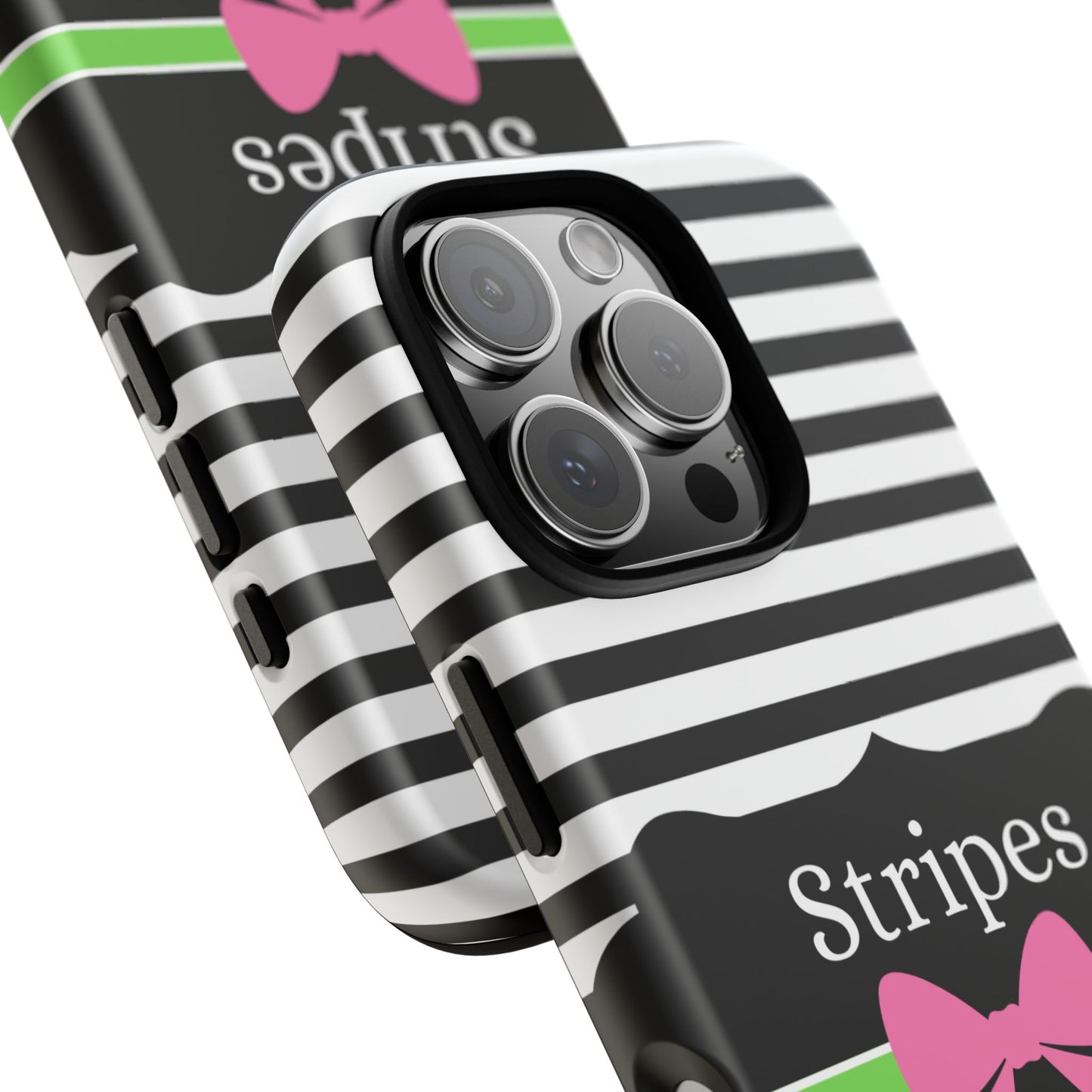 Phone Case iPhone 16/15/14 - Black/White/Green Stripes & Swipes Tough Case