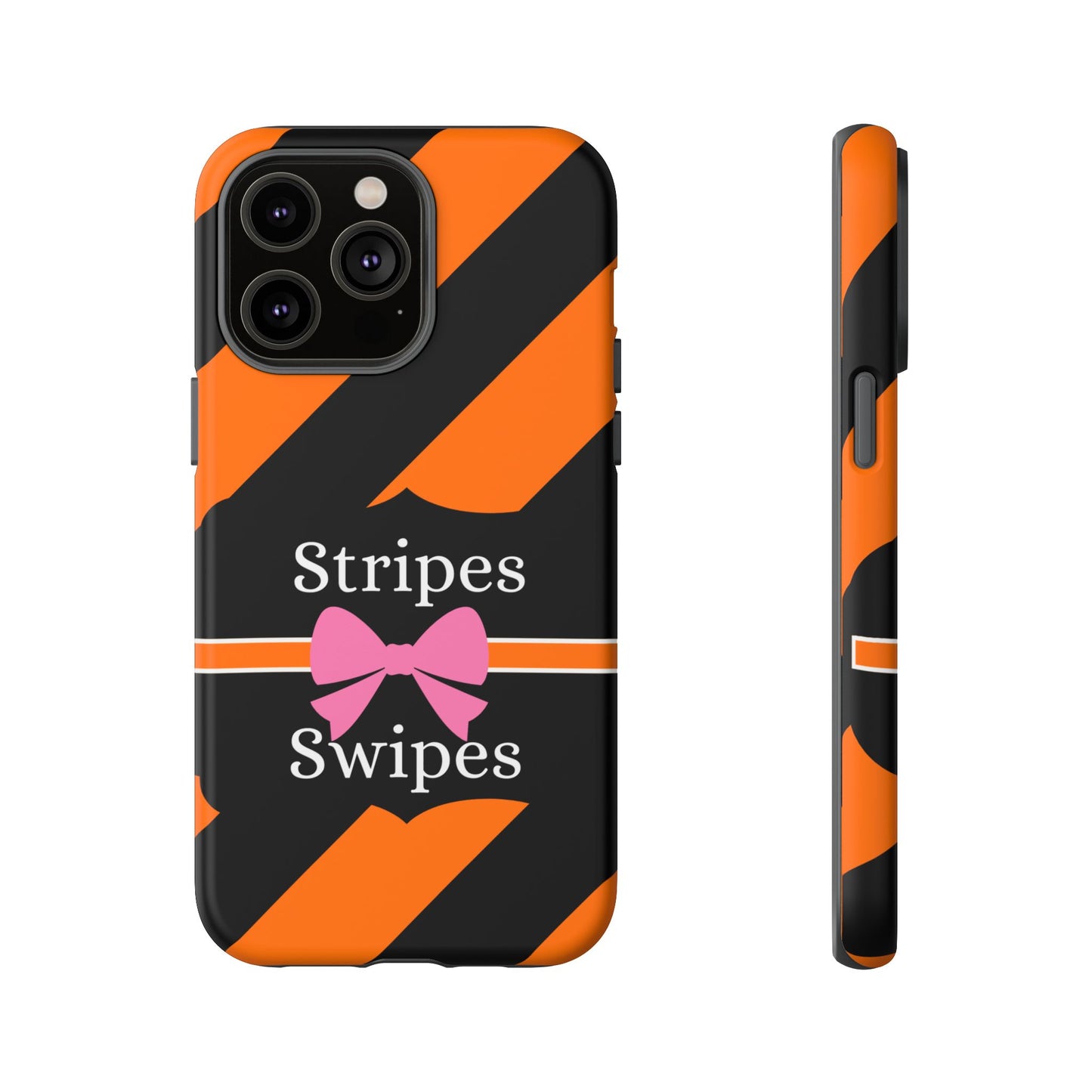 Phone Case iPhone 16/15/14 - Orange/Black Stripes & Swipes Tough Case