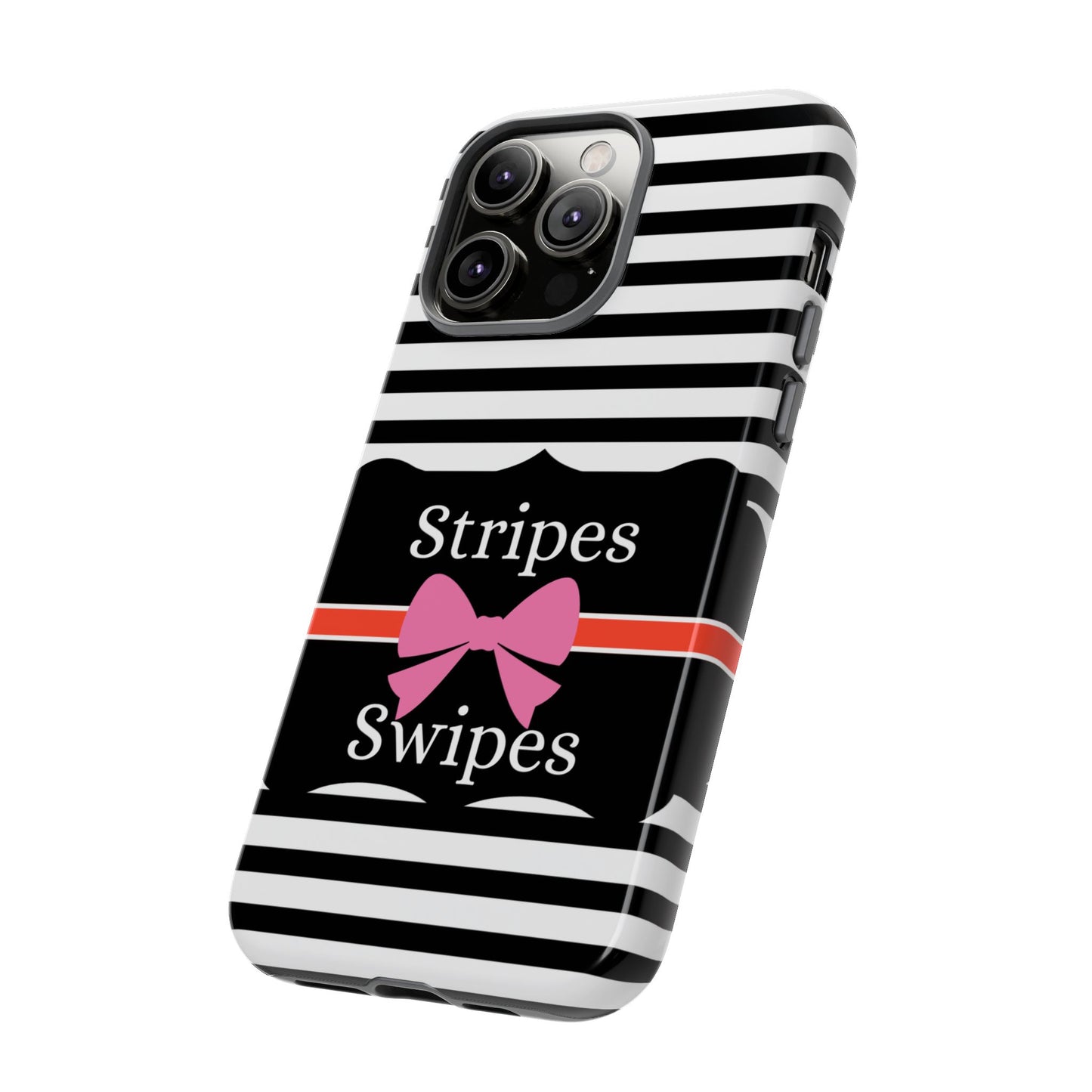 Phone Case iPhone 16/15/14 -Black/White/Red Stripes & Swipes Tough Case