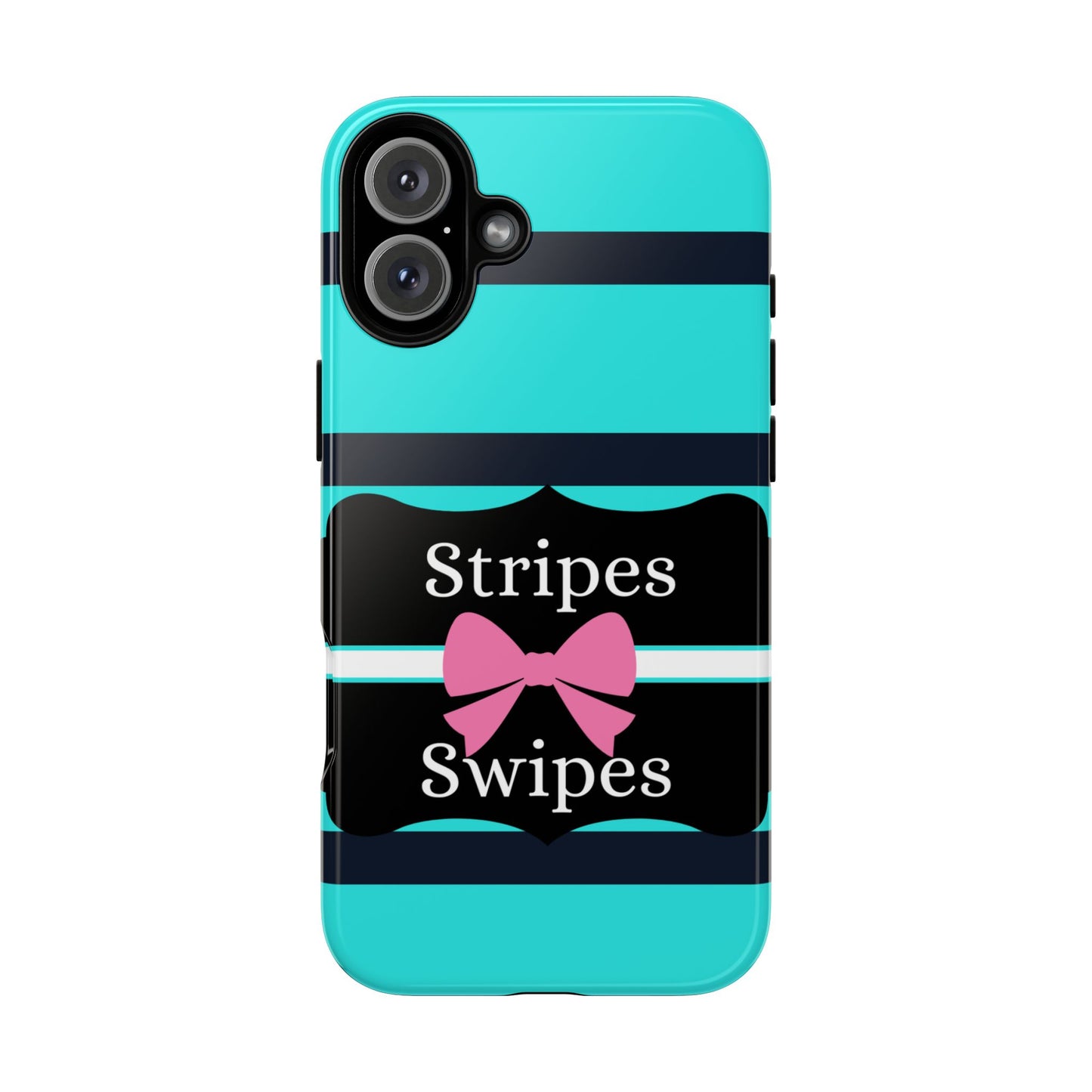 Phone Case iPhone 16/15/14 - Blue/Black Stripes & Swipes Tough Case