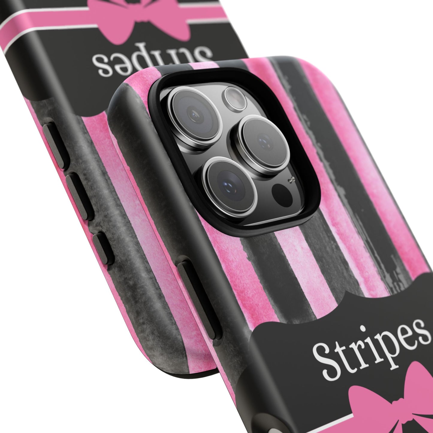 Phone Case iPhone 16/15/14 - Black/Pink Stripes & Swipes Tough Case