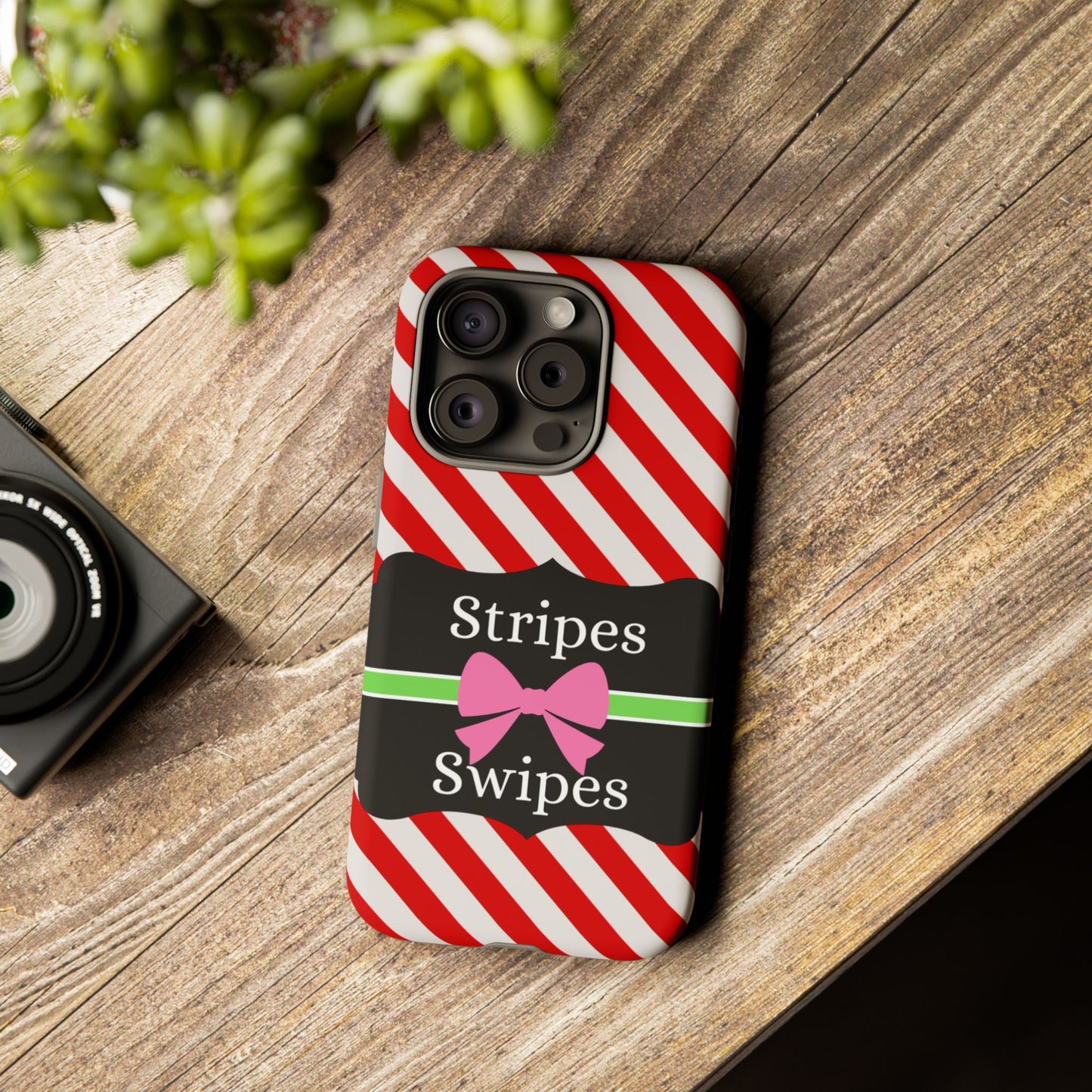 Phone Case iPhone 16/15/14 - Diagonal Red/White Stripes & Swipes Tough Case