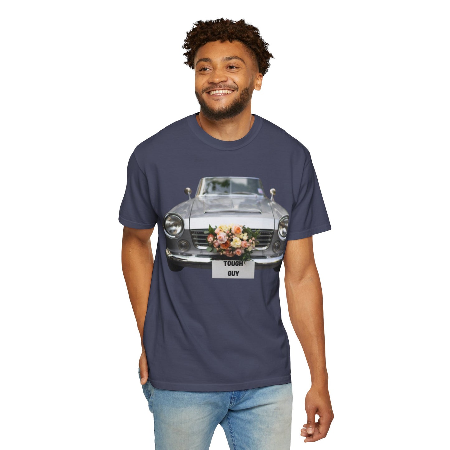 Men's T-Shirt Tough Guy Car with Flowers Design