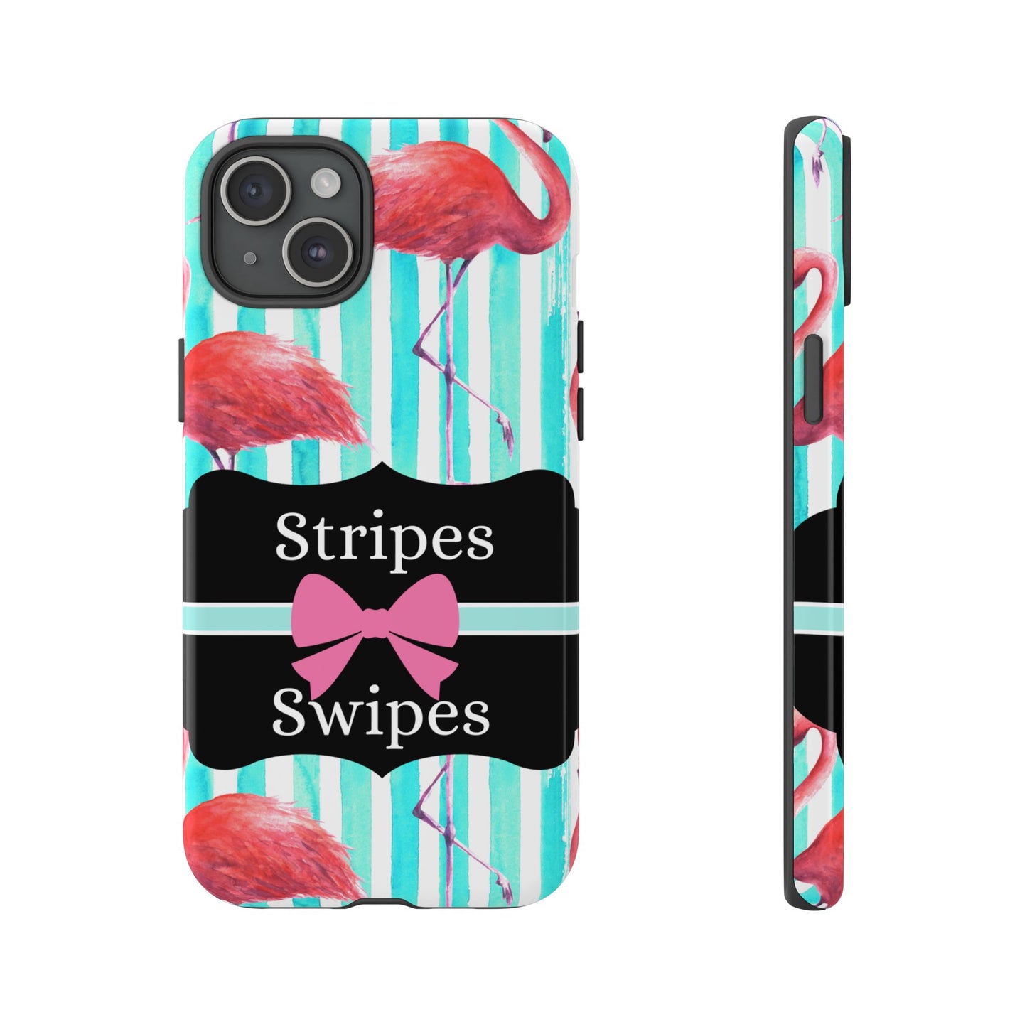 Phone Case iPhone 16/15/14 - Flamingo Stripes & Swipes Tough Case