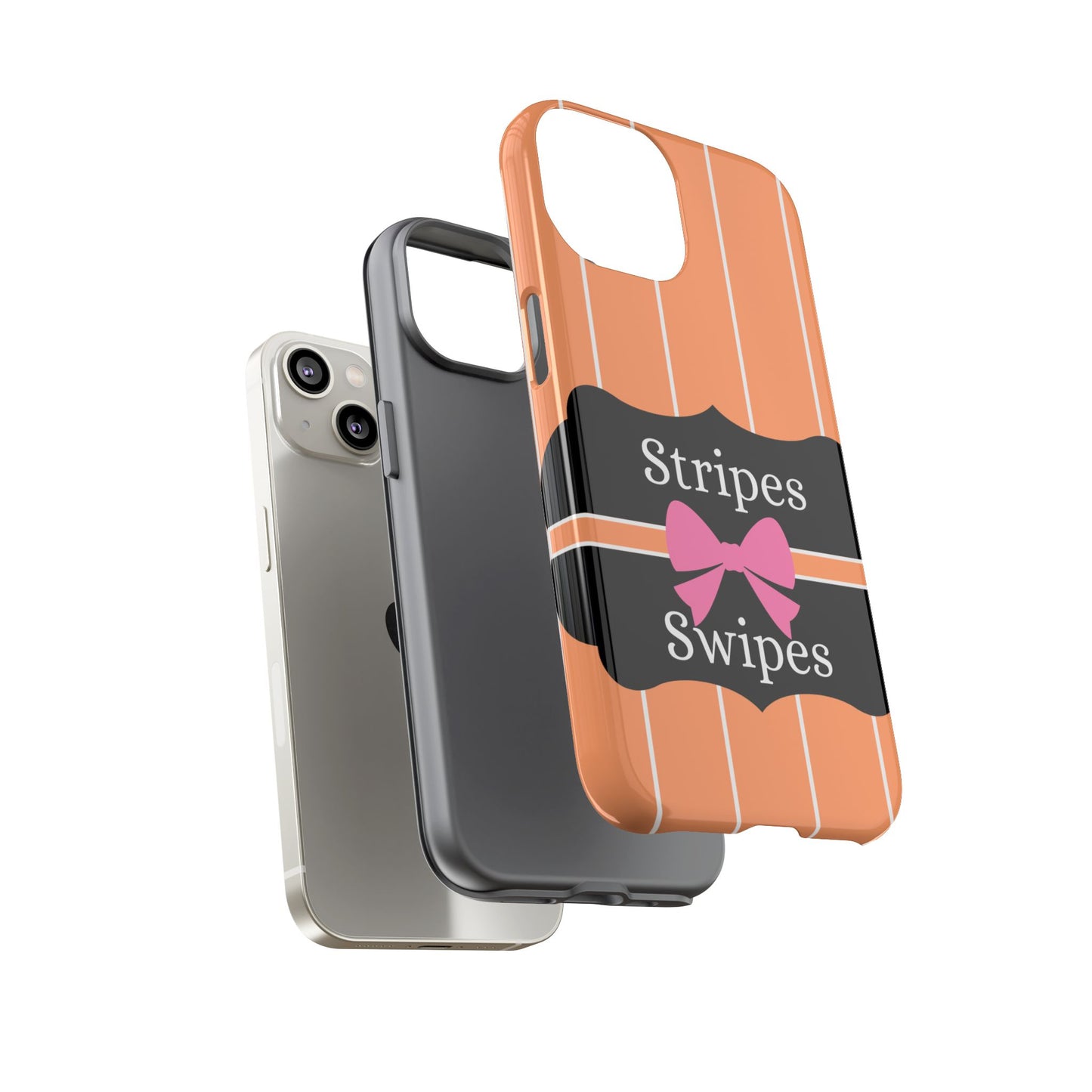 Phone Case iPhone 16/15/14 - Orange/White Stripes & Swipes Tough Case