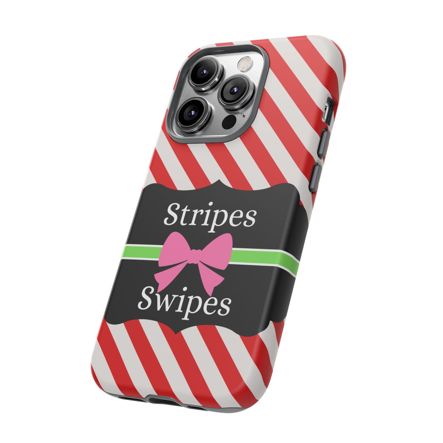 Phone Case iPhone 16/15/14 - Diagonal Red/White Stripes & Swipes Tough Case