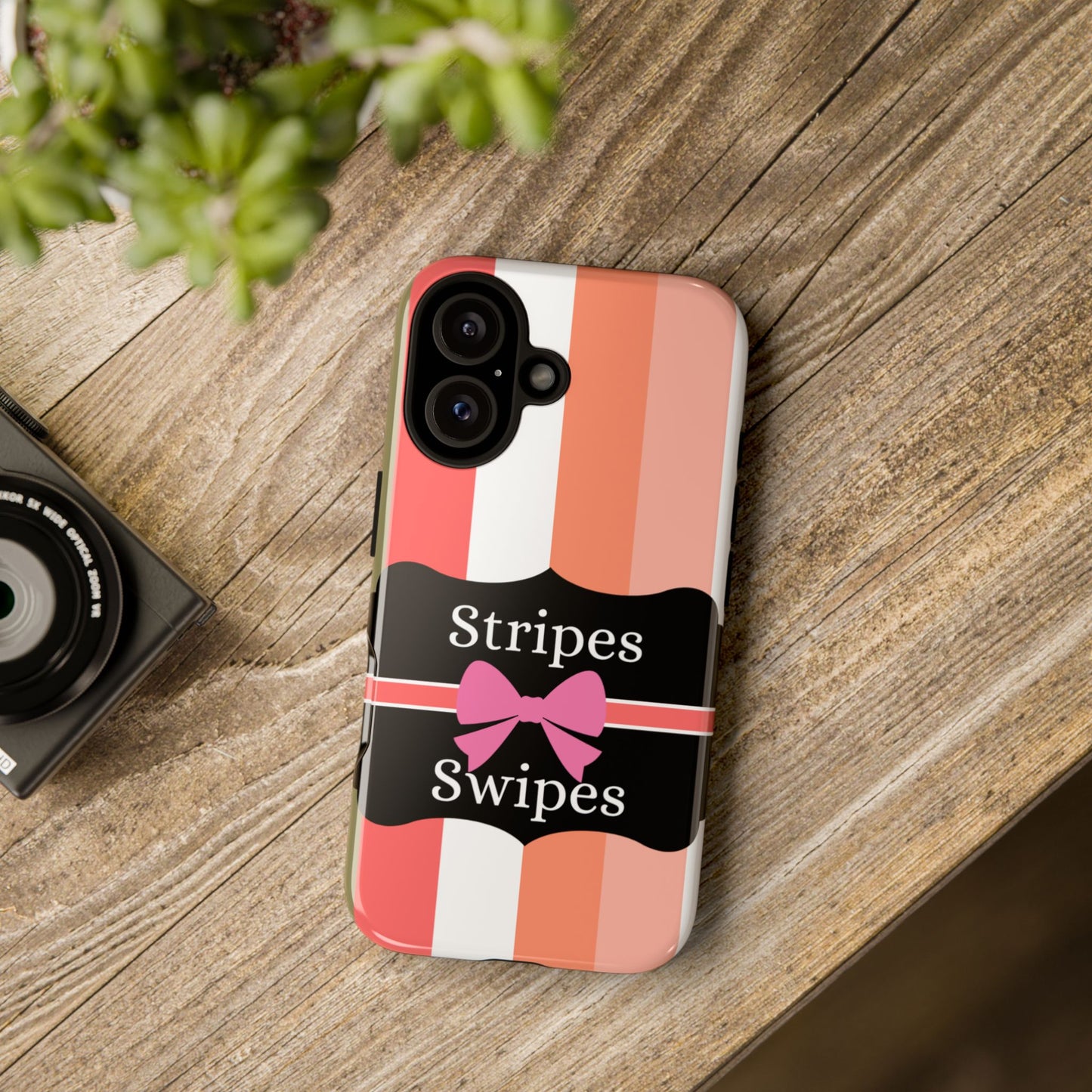 Phone Case iPhone 16/15/14 - Peachy Stripes & Swipes Tough Case