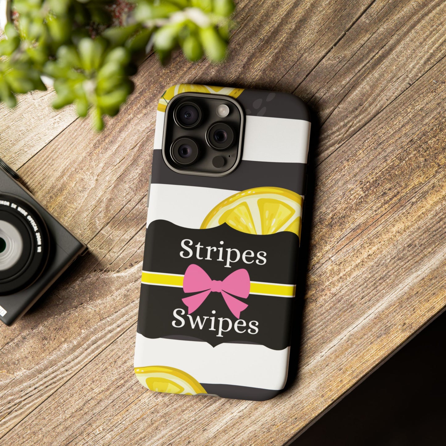 Phone Case iPhone 16/15/14 - Lemony Stripes & Swipes Tough Case