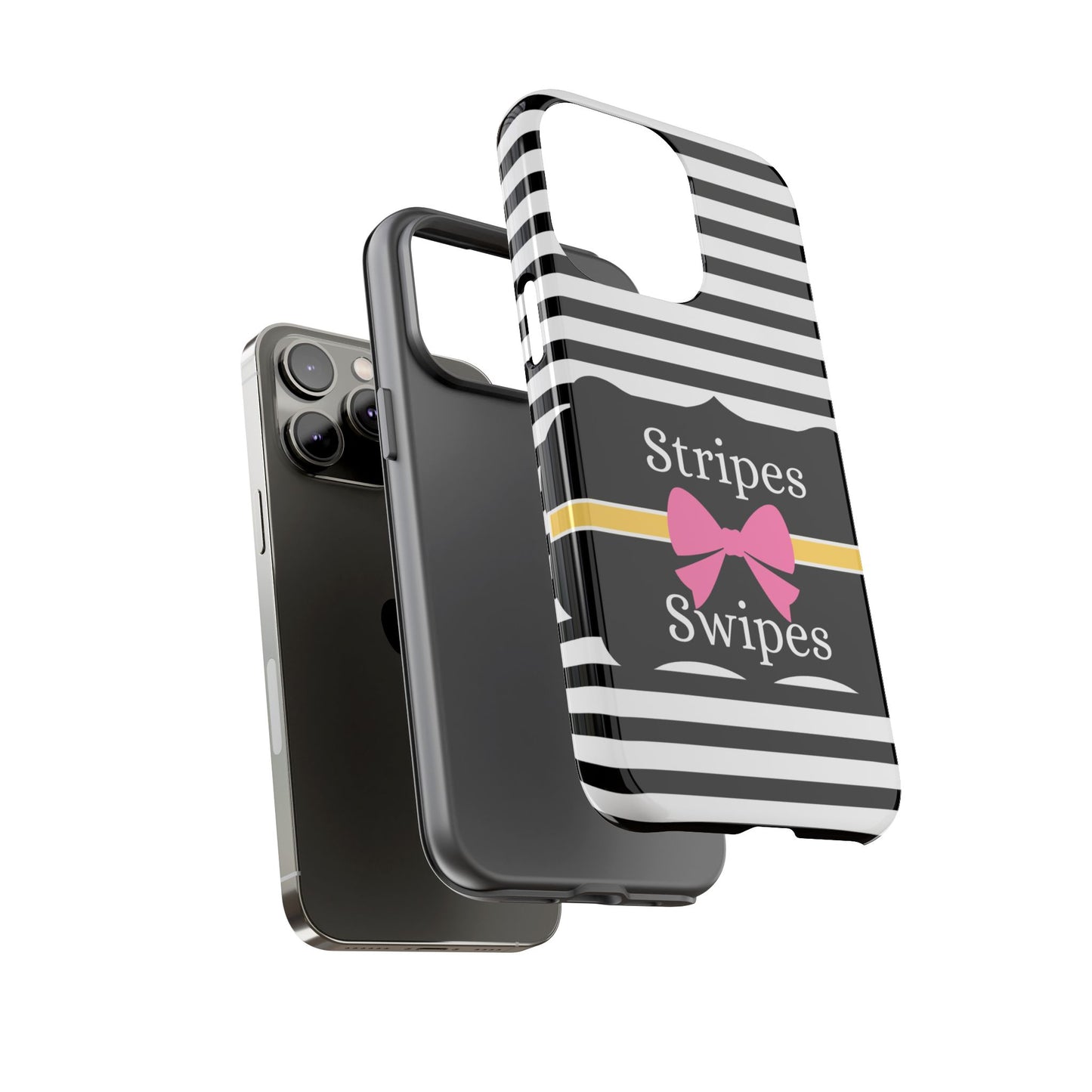 Phone Case iPhone 16/15/14 - Black/White/Yellow Stripes & Swipes Tough Case