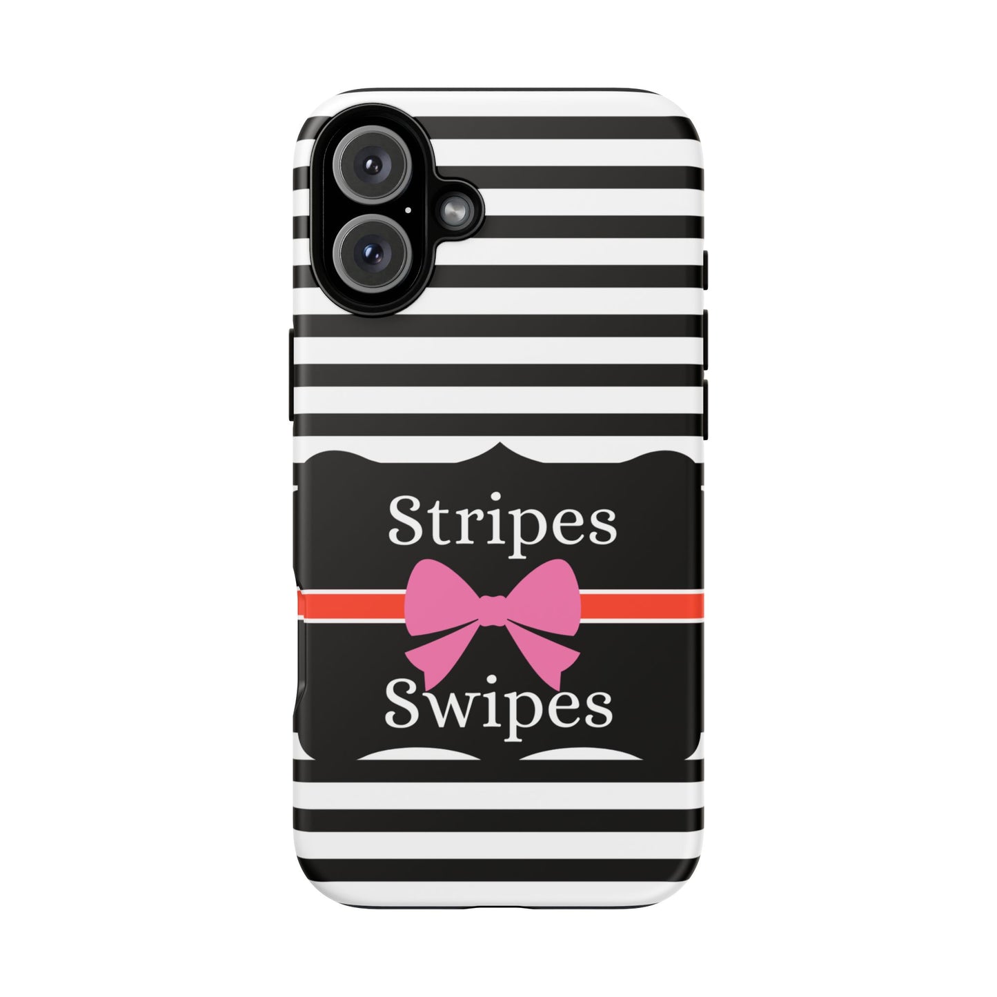 Phone Case iPhone 16/15/14 -Black/White/Red Stripes & Swipes Tough Case