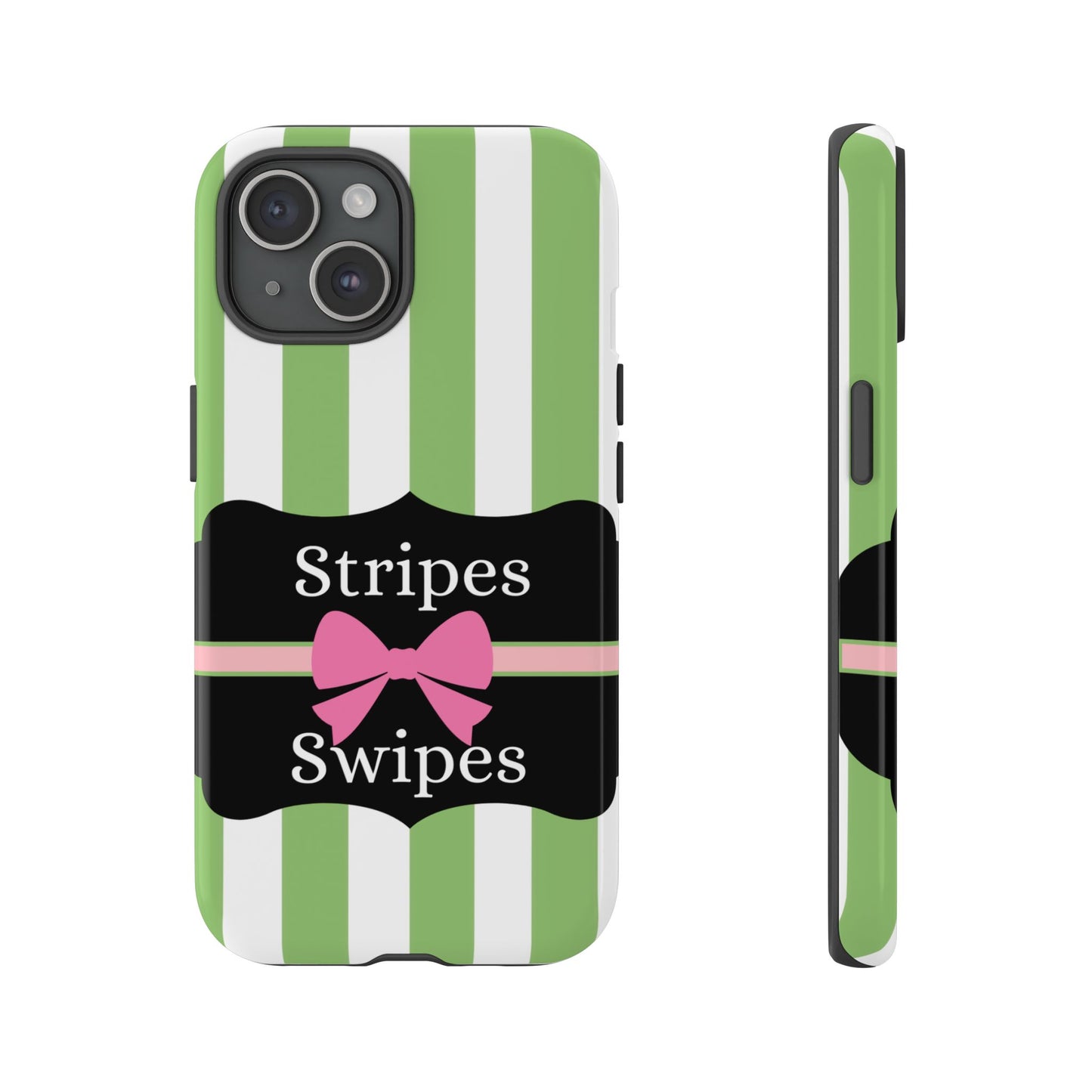 Phone Case iPhone 16/15/14 - Green/White Stripes & Swipes Tough Case