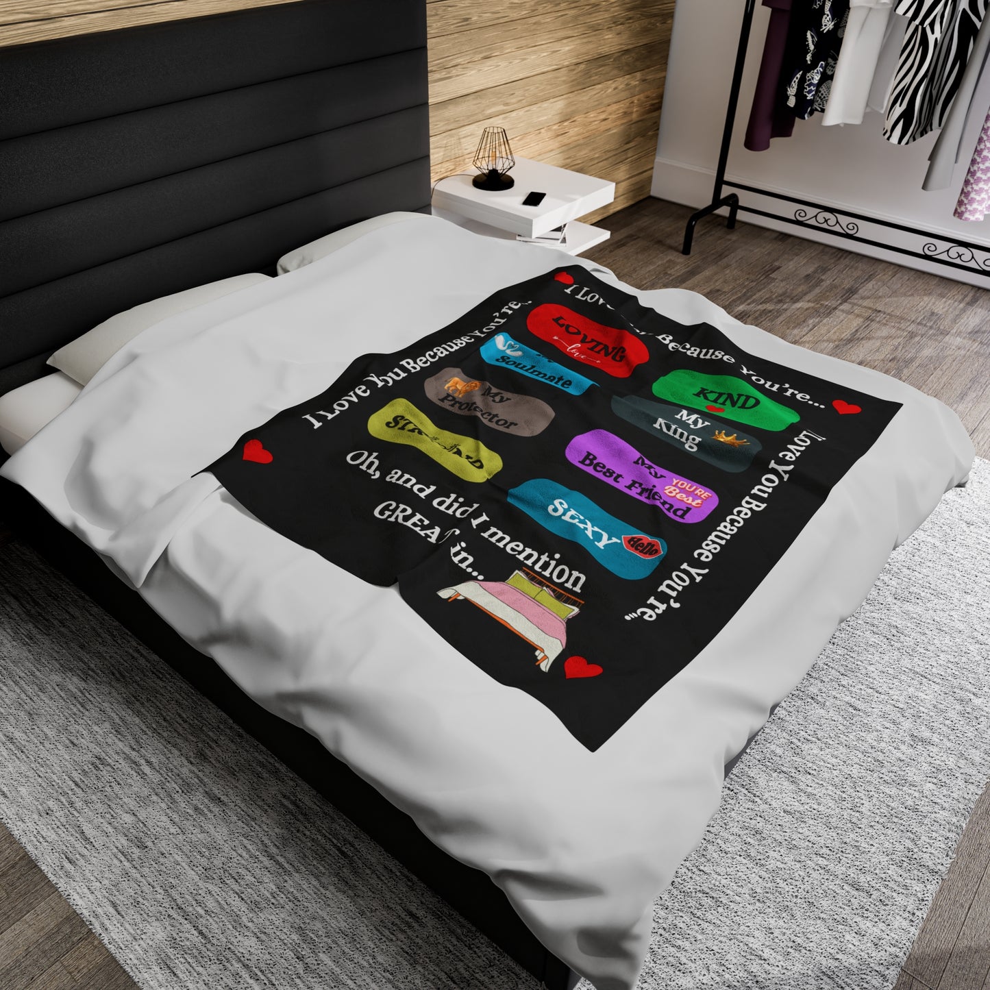 I Love You Because - Velveteen Plush Blanket 50X60 Black for Him