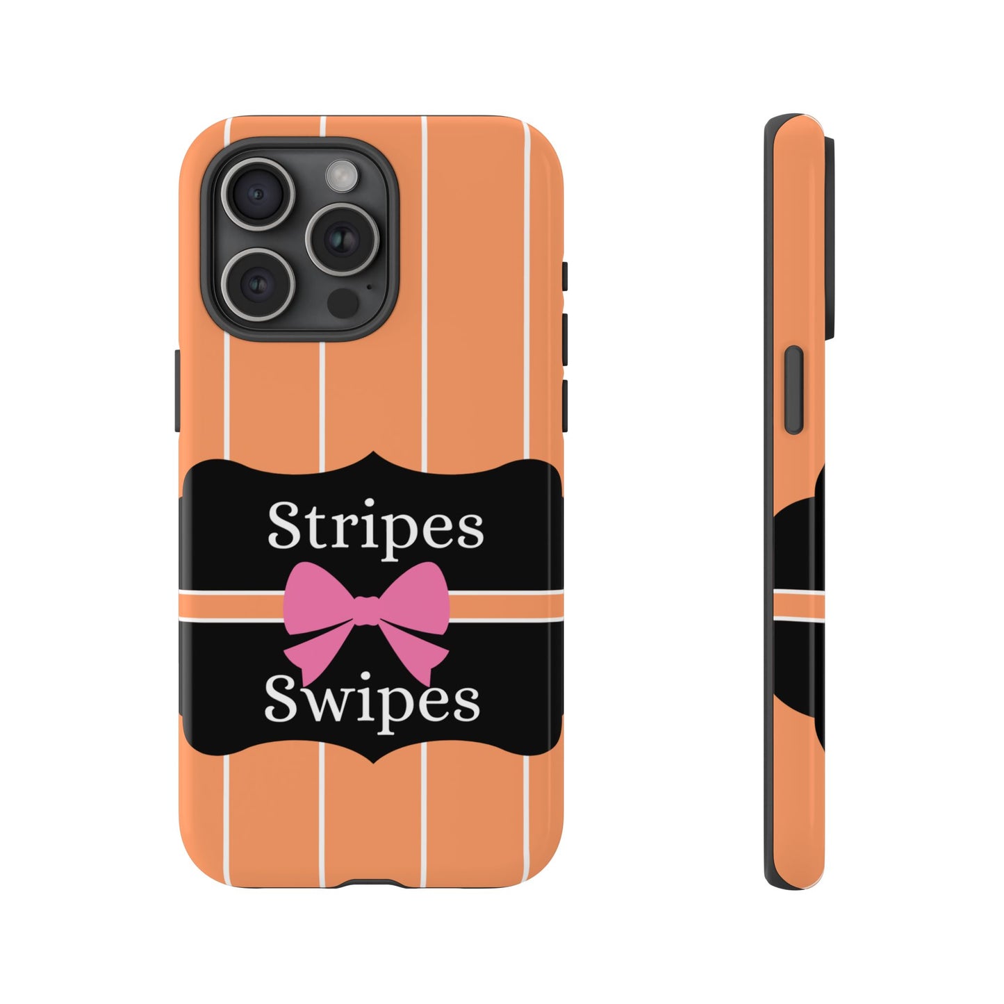 Phone Case iPhone 16/15/14 - Orange/White Stripes & Swipes Tough Case