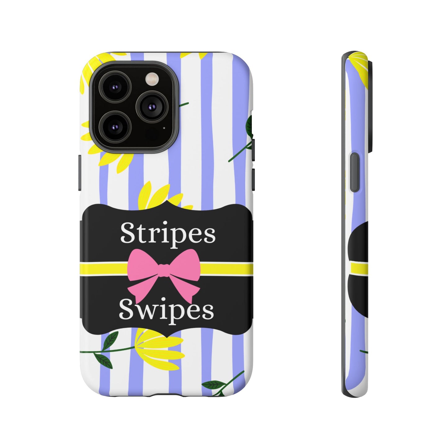 Phone Case iPhone 16/15/14 - Blue/White Yellow Stripes & Swipes Tough Case