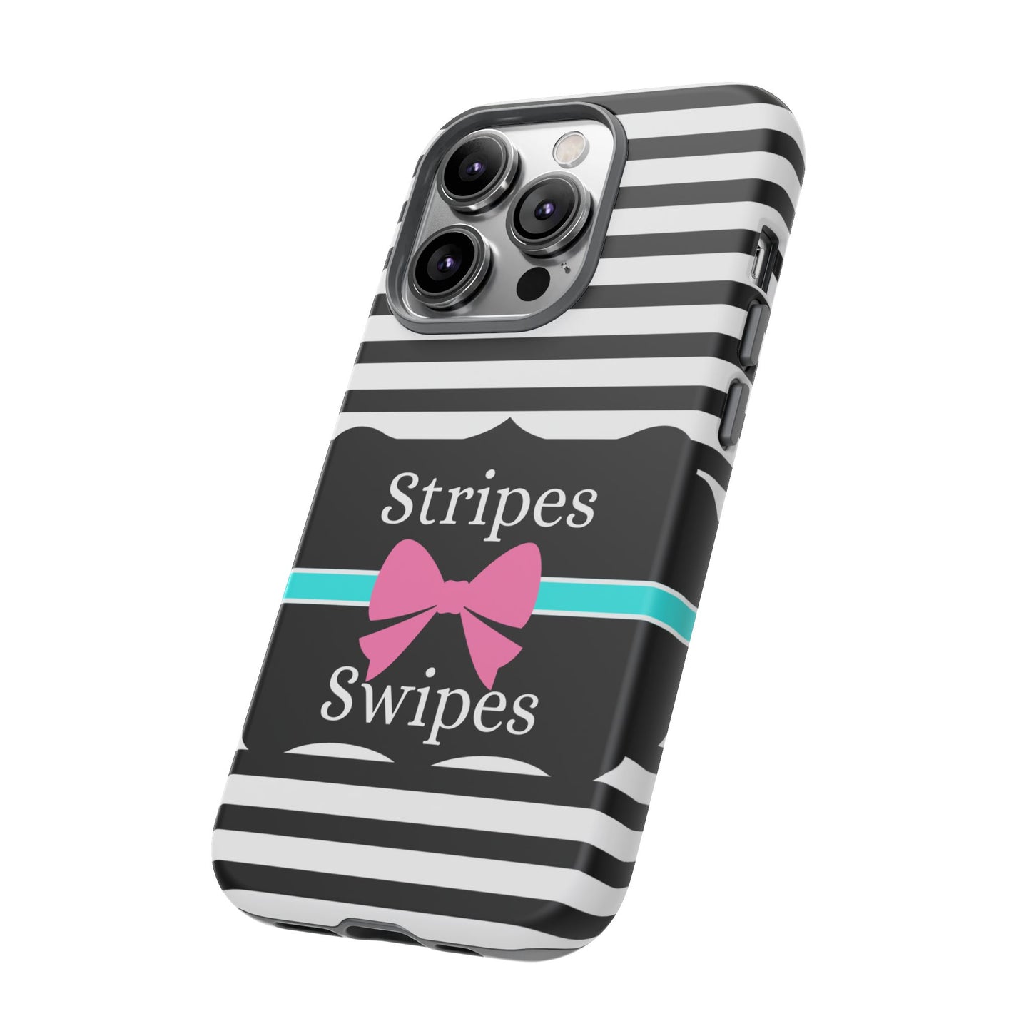 Phone Case iPhone 16/15/14 - Black/White/Blue Stripes & Swipes Tough Case