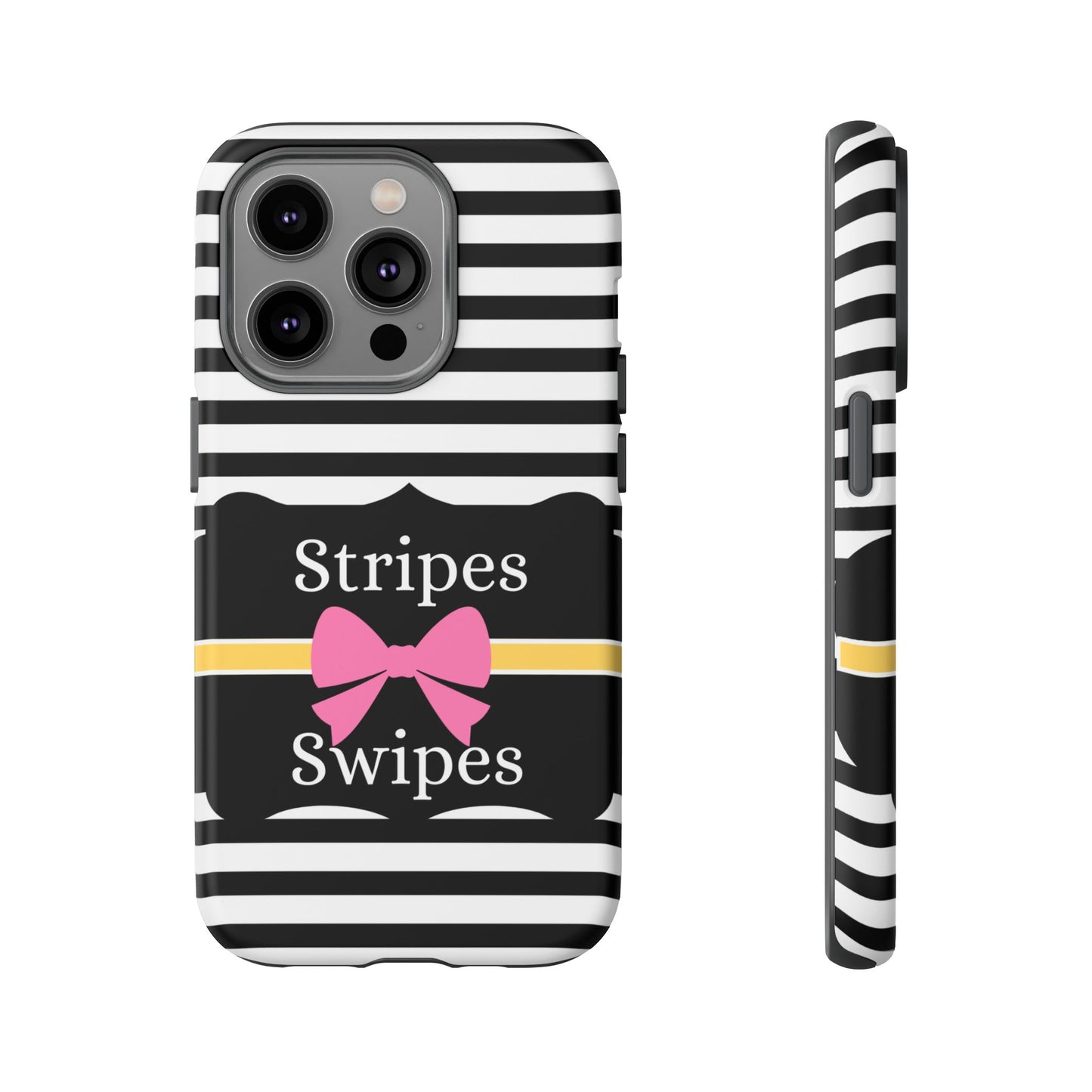 Phone Case iPhone 16/15/14 - Black/White/Yellow Stripes & Swipes Tough Case