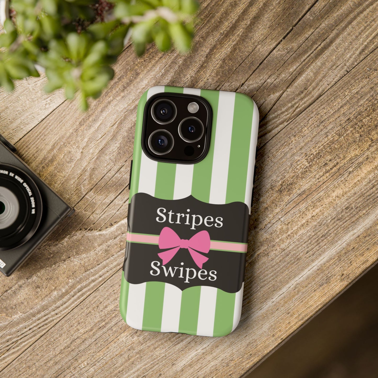 Phone Case iPhone 16/15/14 - Green/White Stripes & Swipes Tough Case