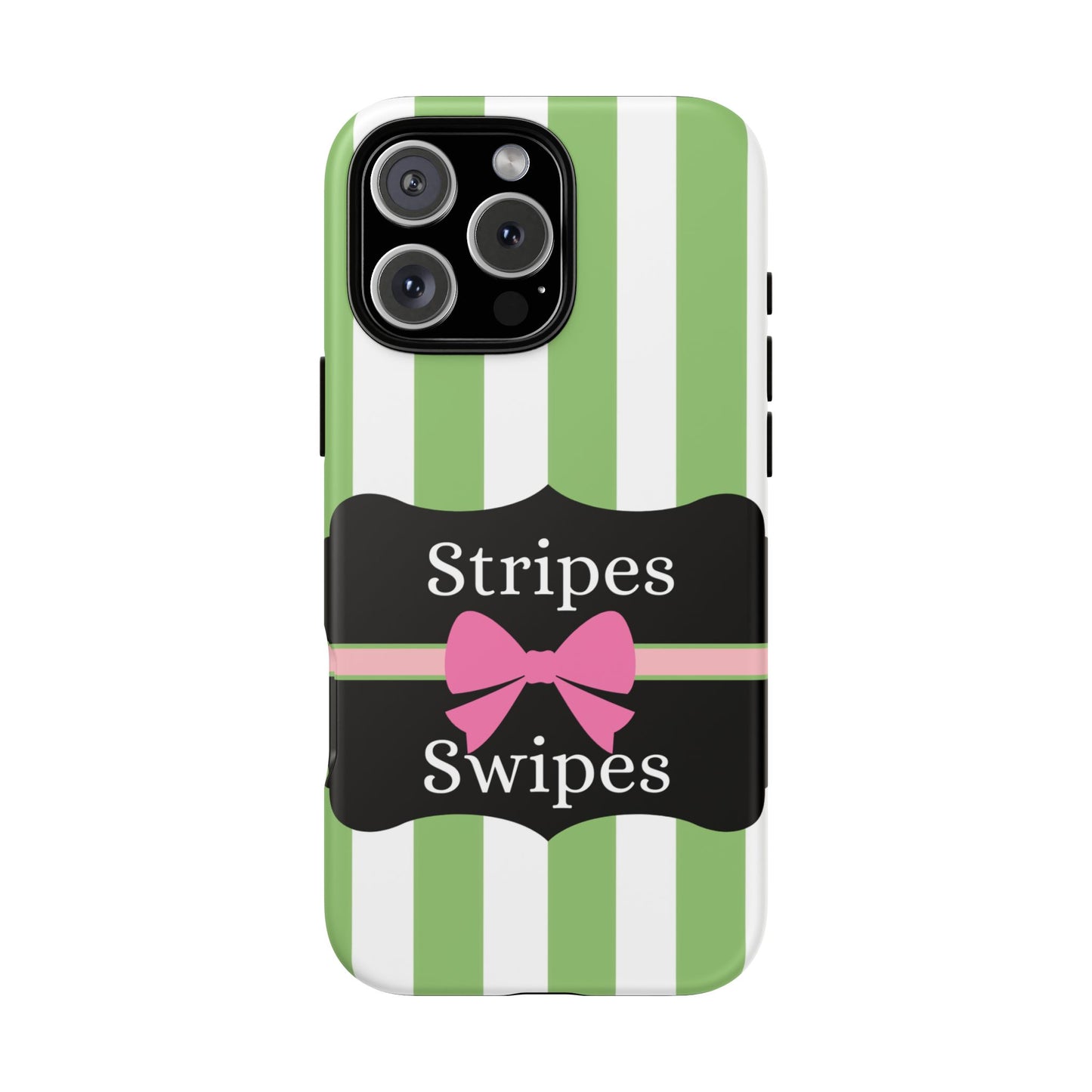 Phone Case iPhone 16/15/14 - Green/White Stripes & Swipes Tough Case