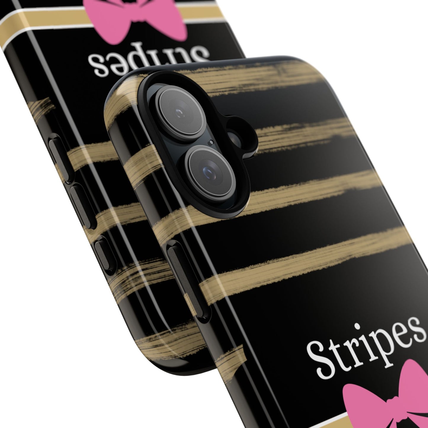 Phone Case iPhone 16/15/14 - Black/Beige Stripes & Swipes Tough Case