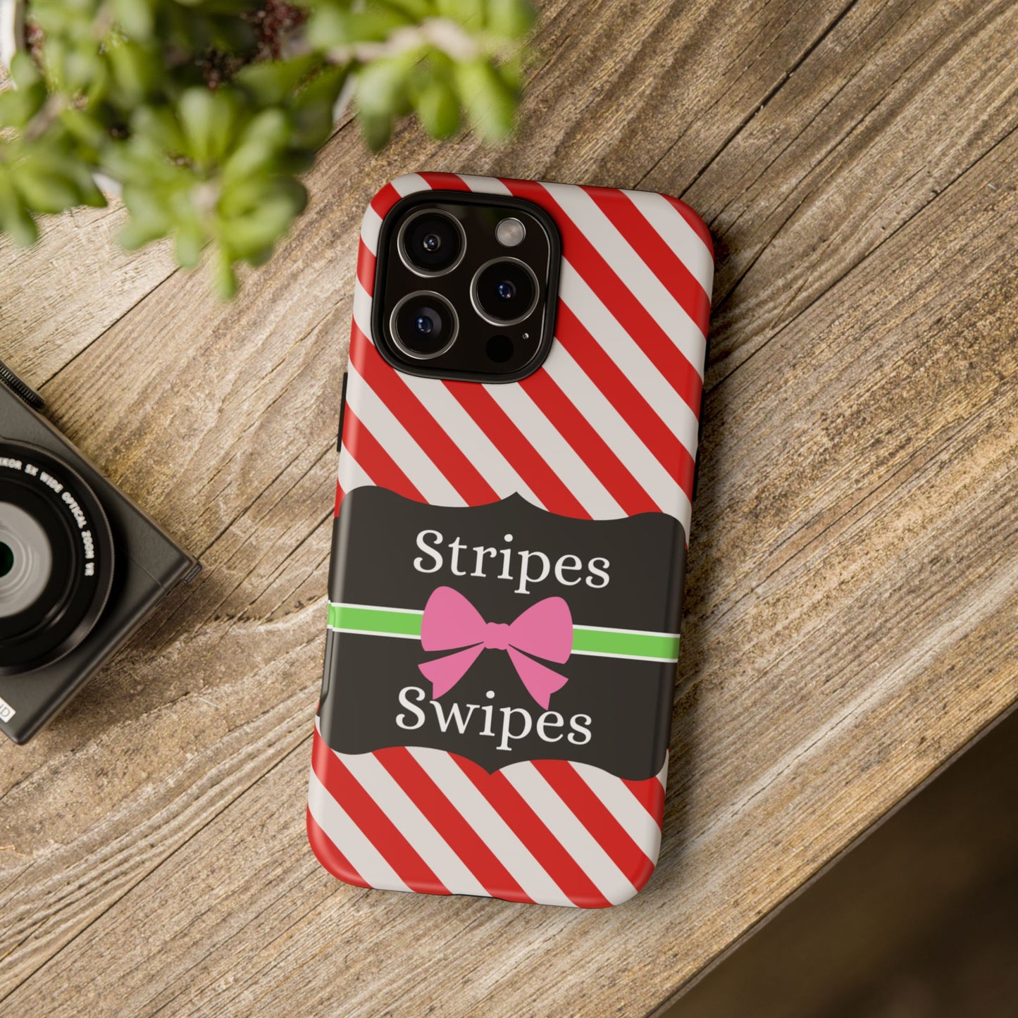 Phone Case iPhone 16/15/14 - Diagonal Red/White Stripes & Swipes Tough Case