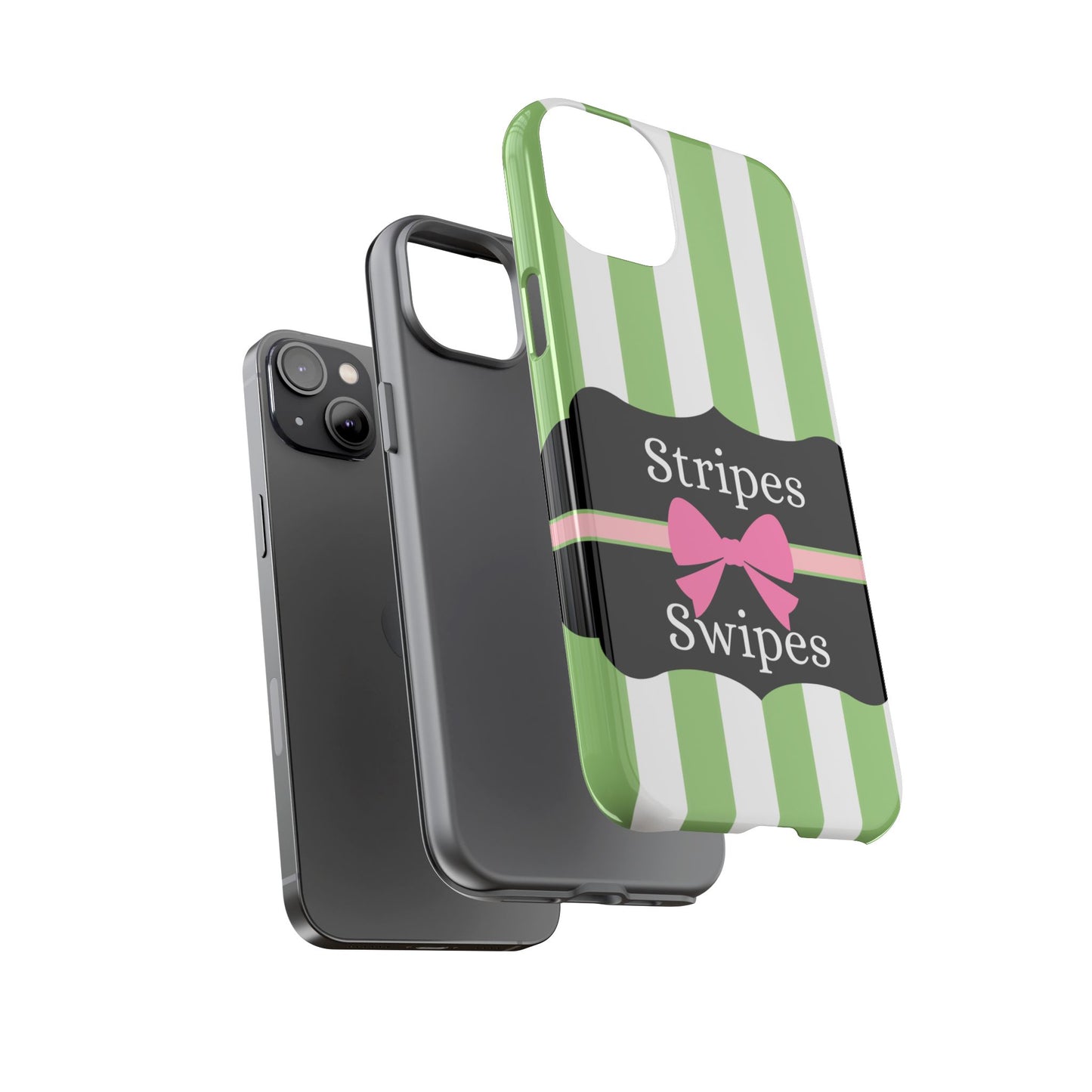 Phone Case iPhone 16/15/14 - Green/White Stripes & Swipes Tough Case