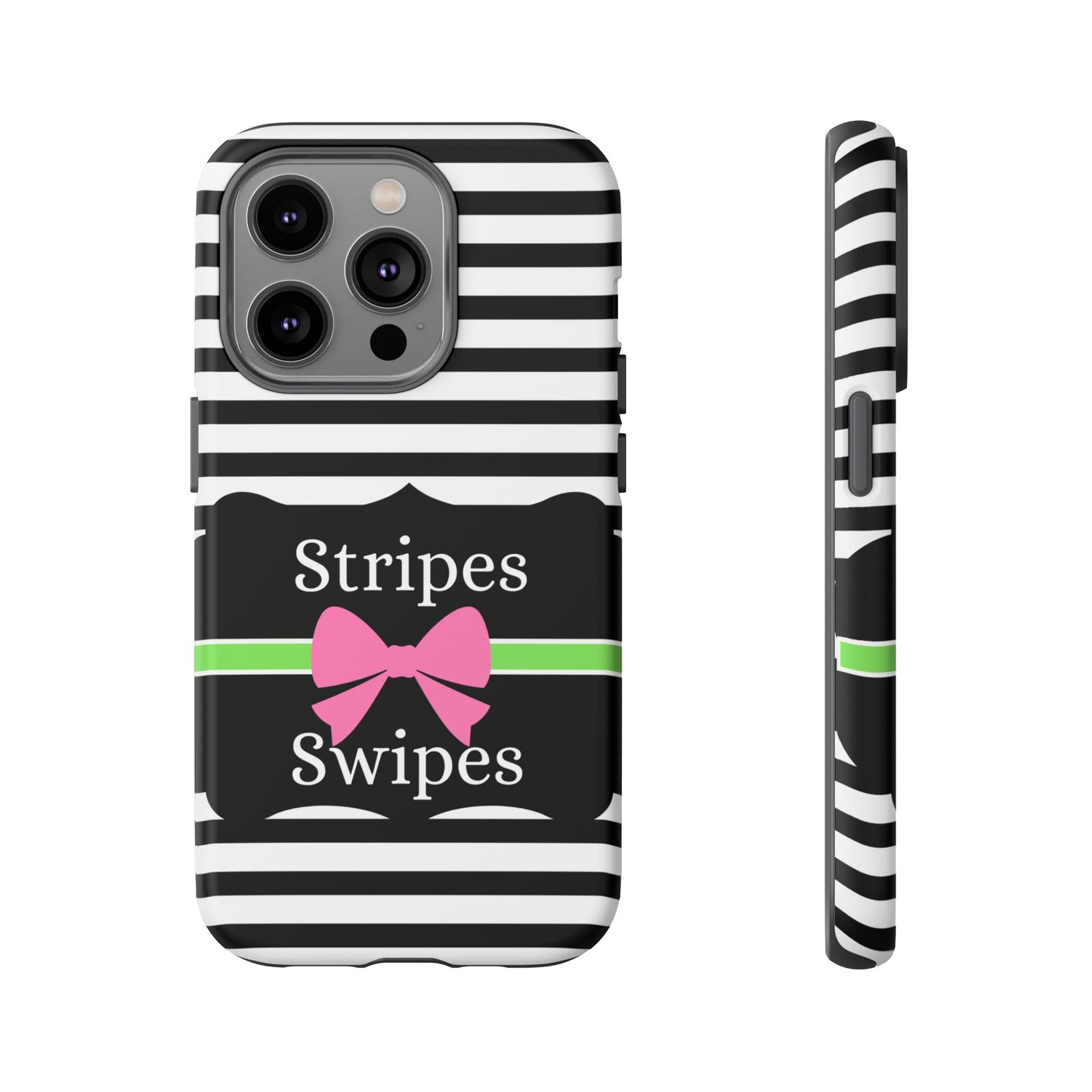 Phone Case iPhone 16/15/14 - Black/White/Green Stripes & Swipes Tough Case