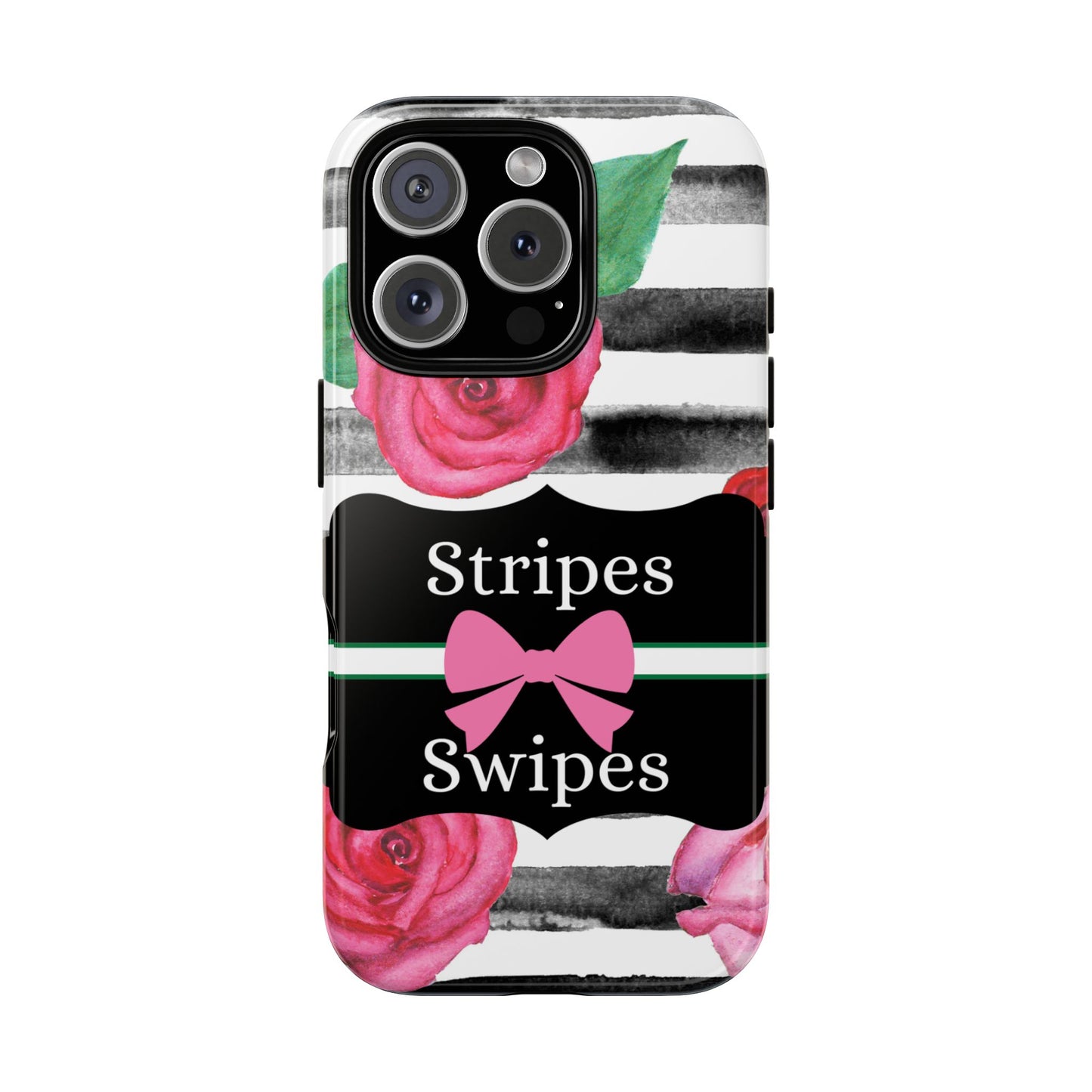 Phone Case iPhone 16/15/14 - Black/White Rose Stripes & Swipes Tough Case