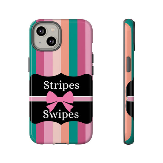 Phone Case iPhone 16/15/14 - Green/Pink/Peach Stripes & Swipes Tough Case