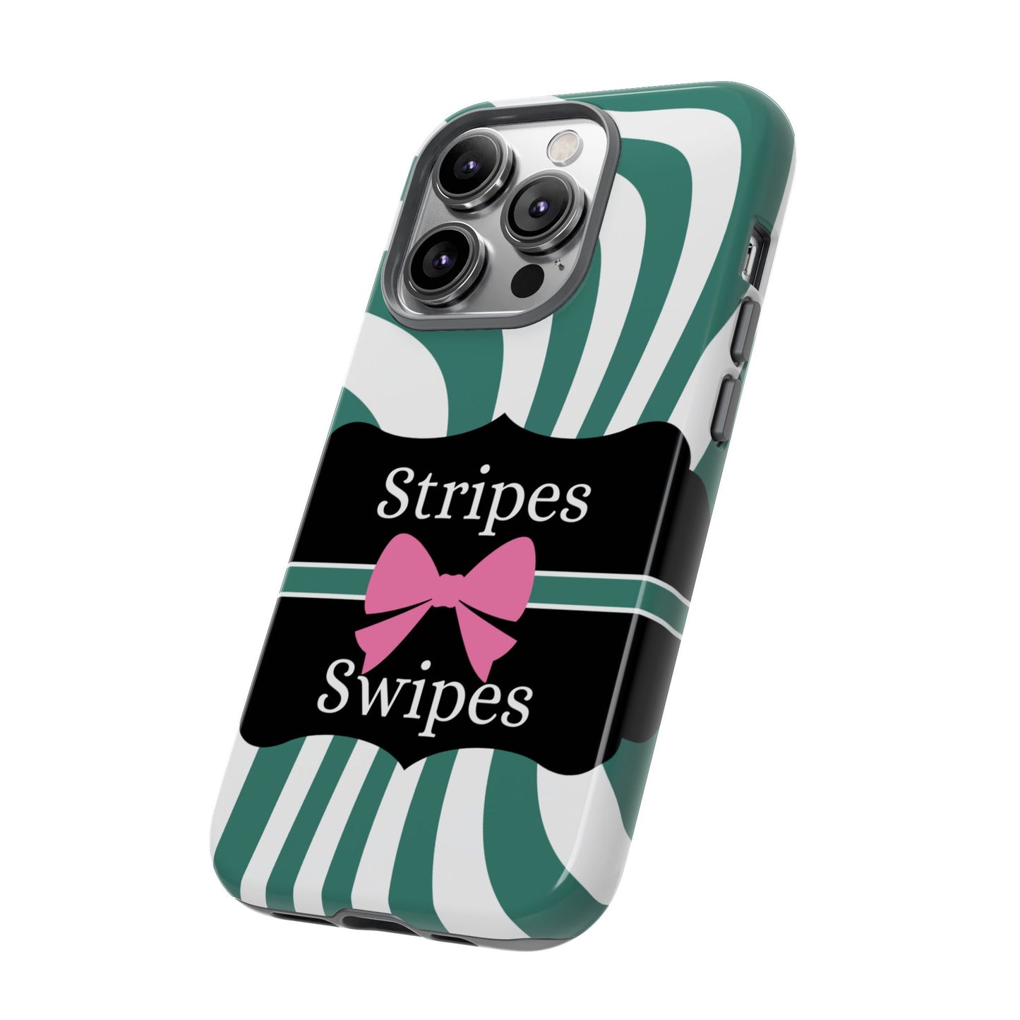 Phone Case iPhone 16/15/14 - Wavy Green/White Stripes & Swipes Tough Case