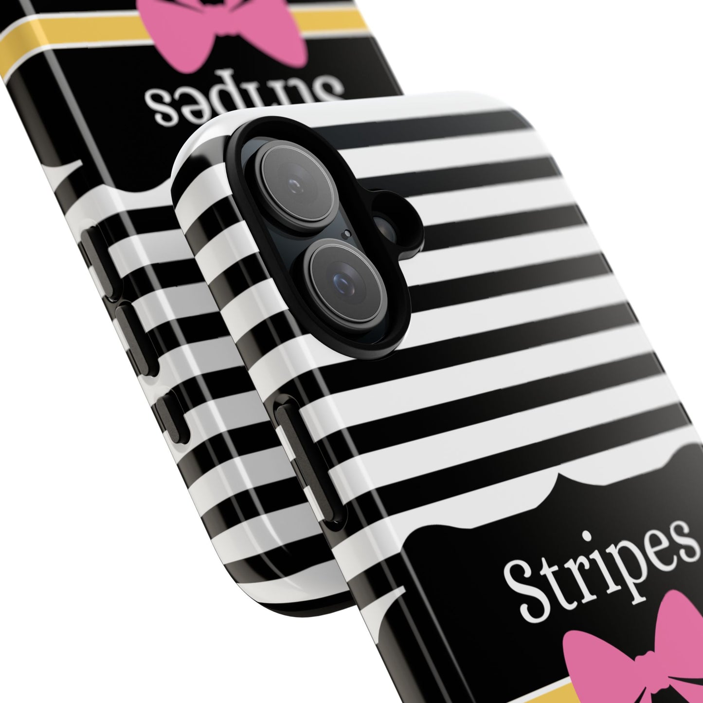 Phone Case iPhone 16/15/14 - Black/White/Yellow Stripes & Swipes Tough Case