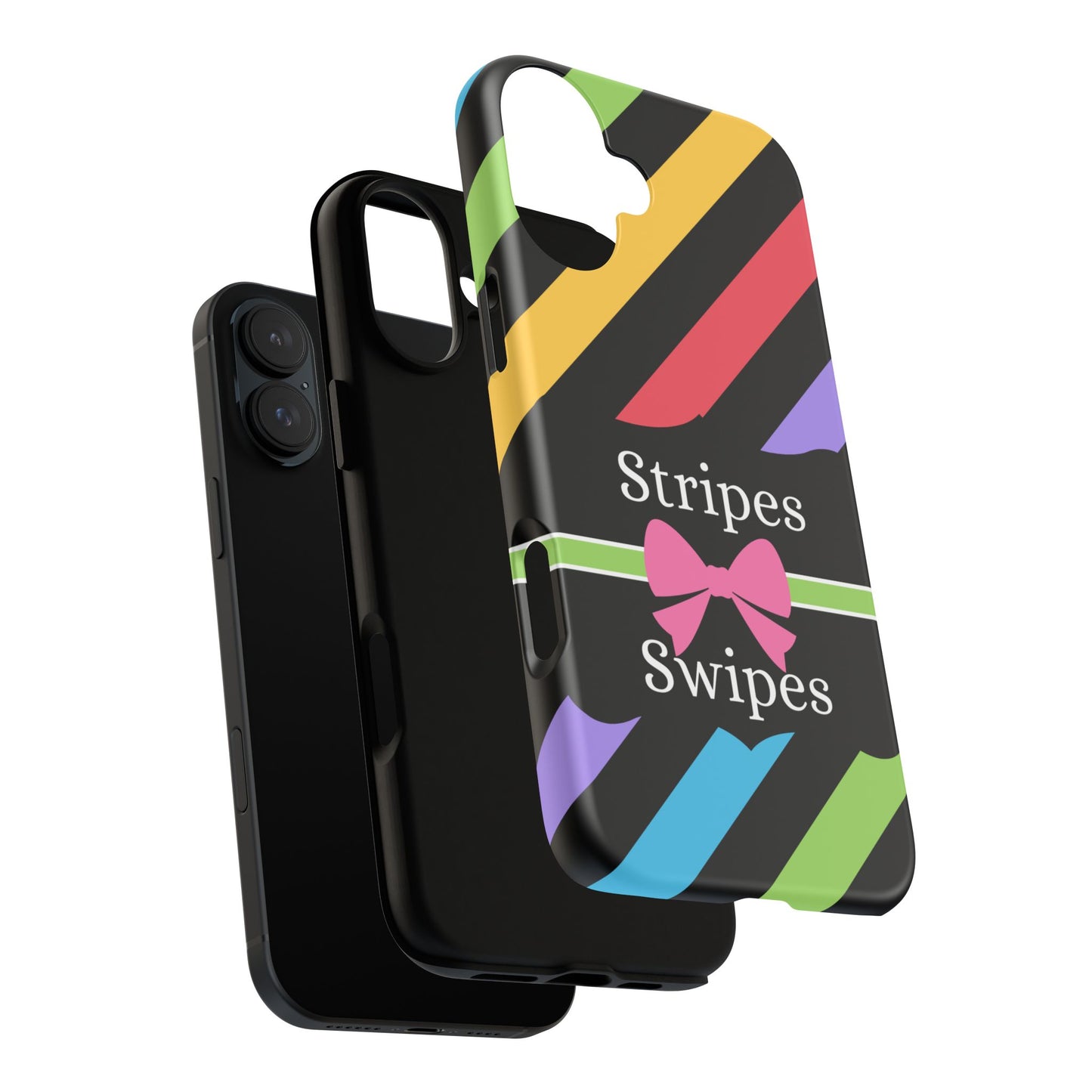 Phone Case iPhone 16/15/14 - Diagonal Vivid Black Stripes & Swipes Tough Case