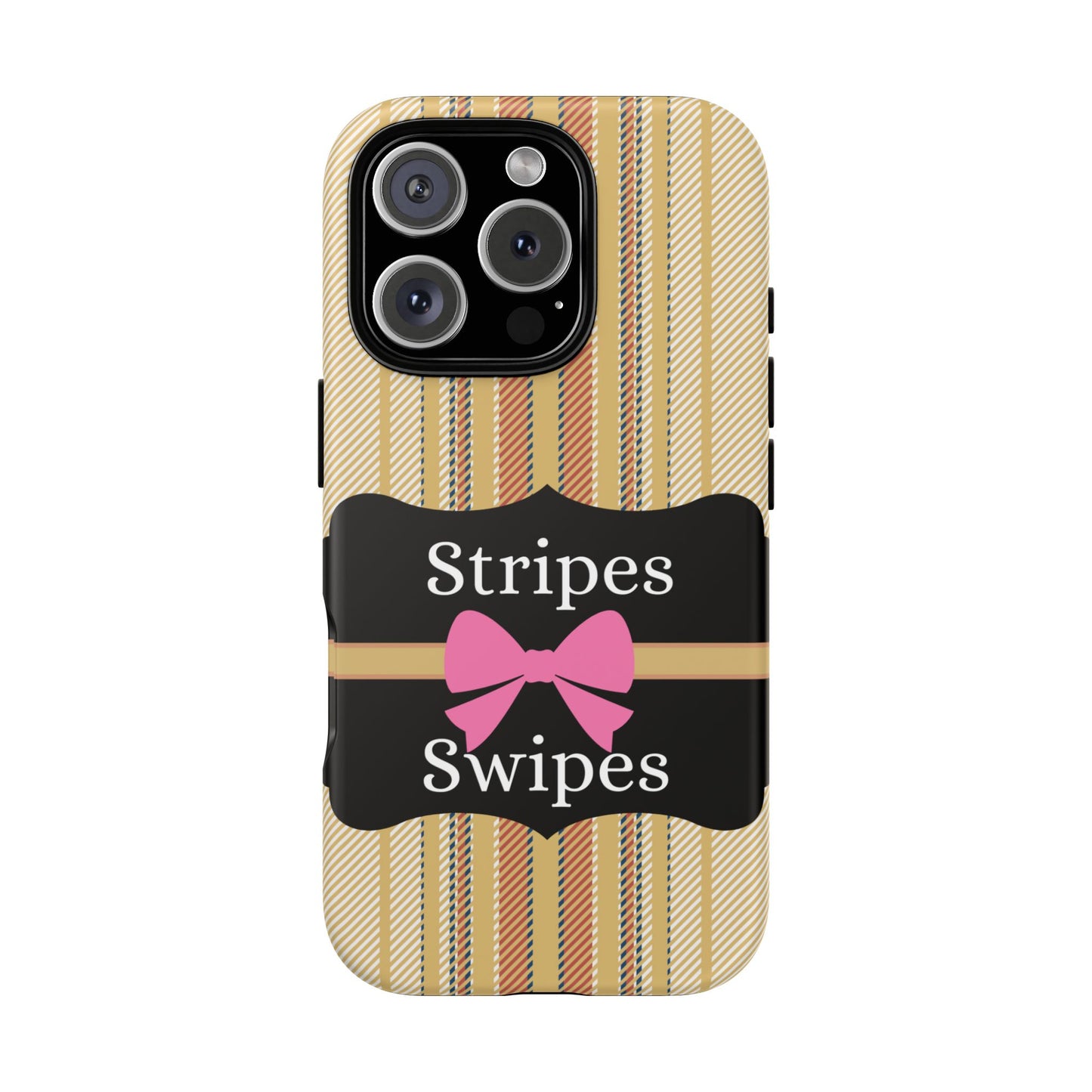 Phone Case iPhone 16/15/14 - Beige/Micro Stripes & Swipes Tough Case