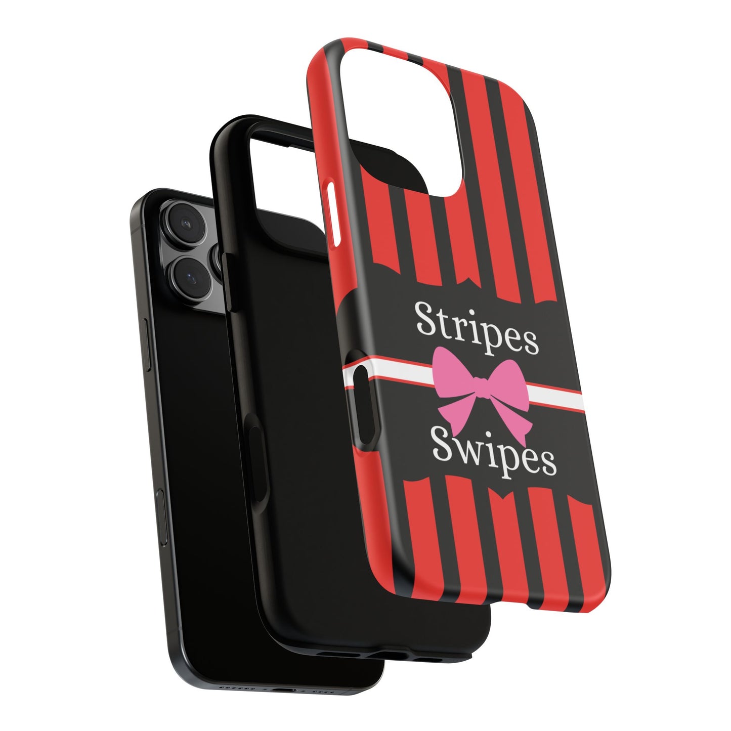 Phone Case iPhone 16/15/14 - Red/Black/White Stripes & Swipes Tough Case