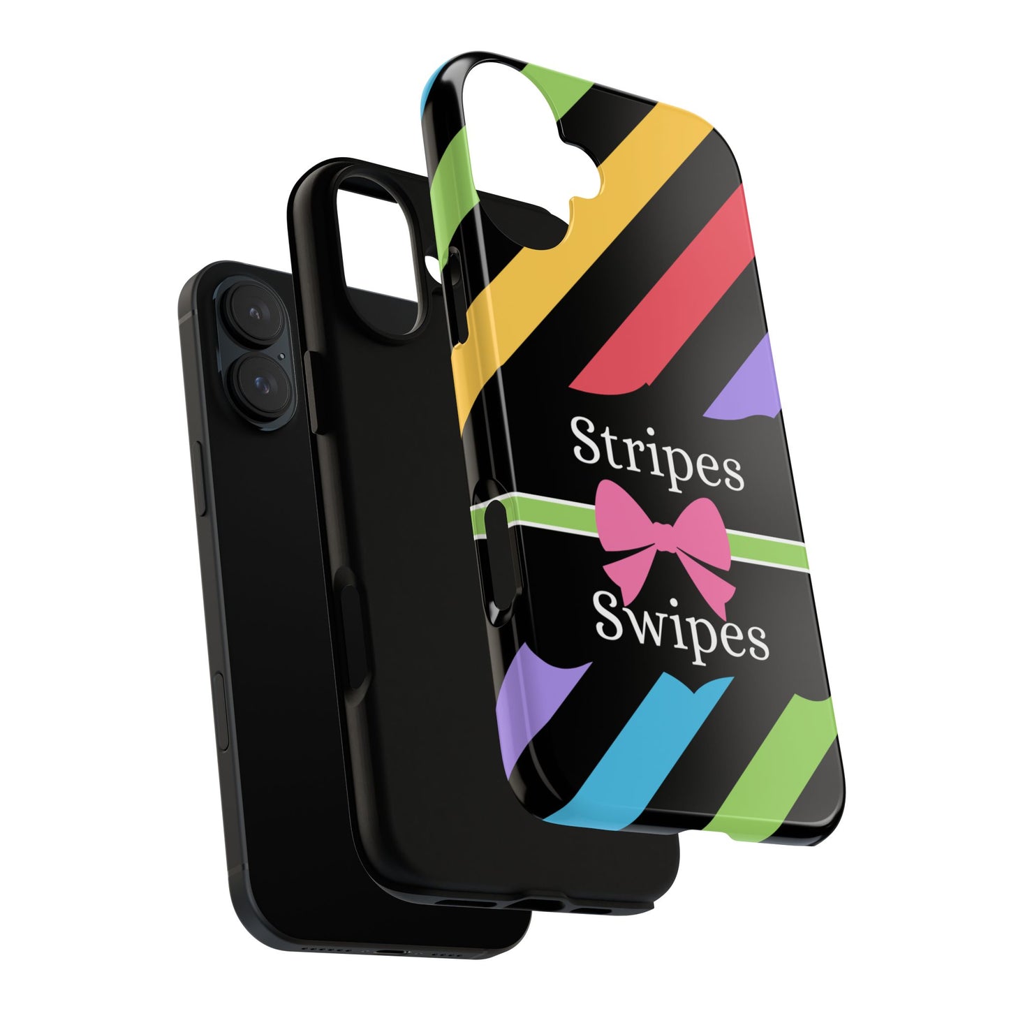 Phone Case iPhone 16/15/14 - Diagonal Vivid Black Stripes & Swipes Tough Case