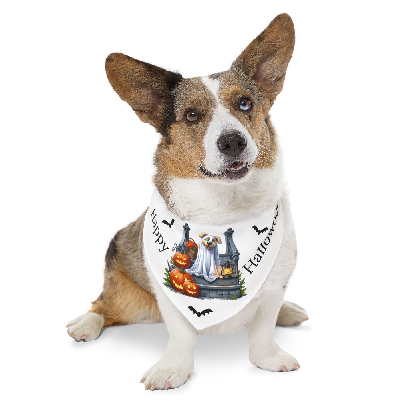 Happy "Hallowoof" - EXTRA LARGE Pet Bandana Collar WHITE 01