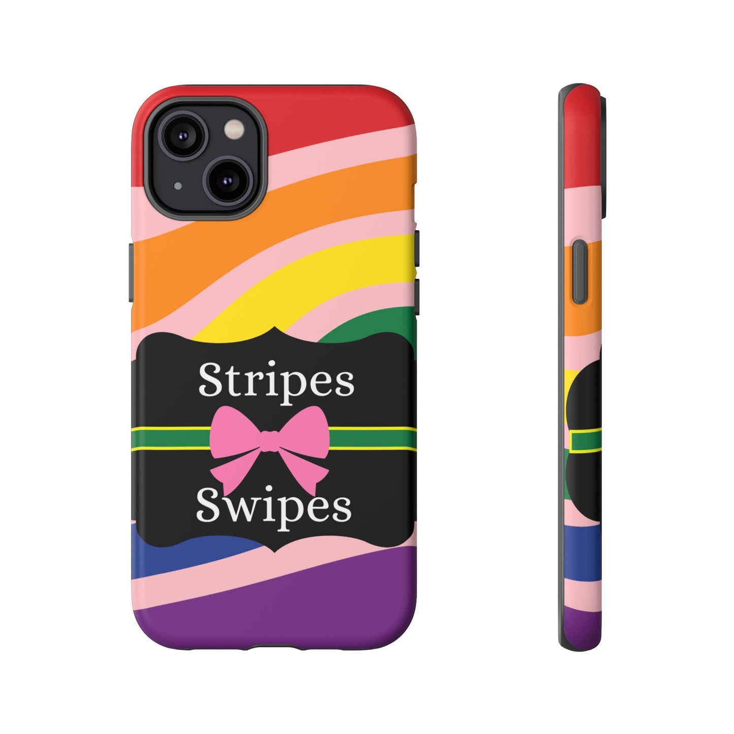 Phone Case iPhone 16/15/14 - Wavy Vivid/Pink Stripes & Swipes Tough Case