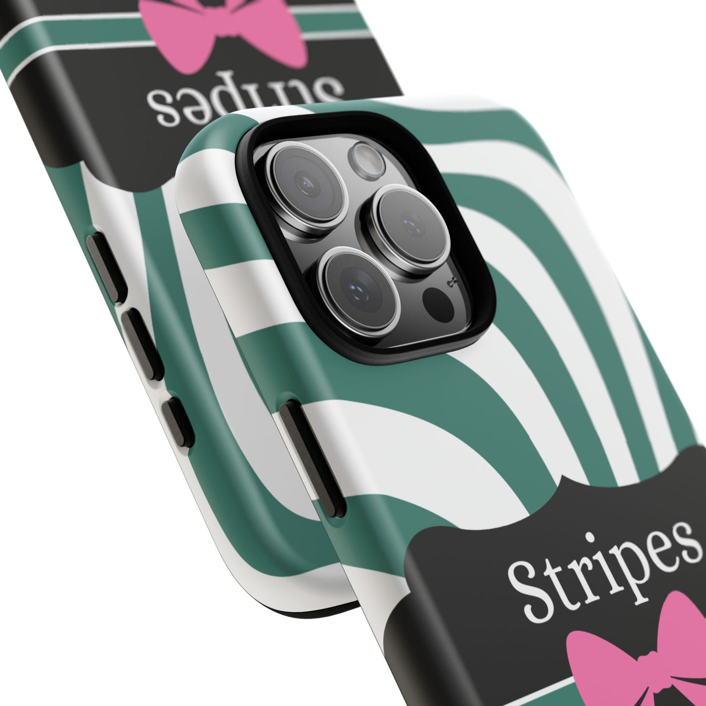 Phone Case iPhone 16/15/14 - Wavy Green/White Stripes & Swipes Tough Case