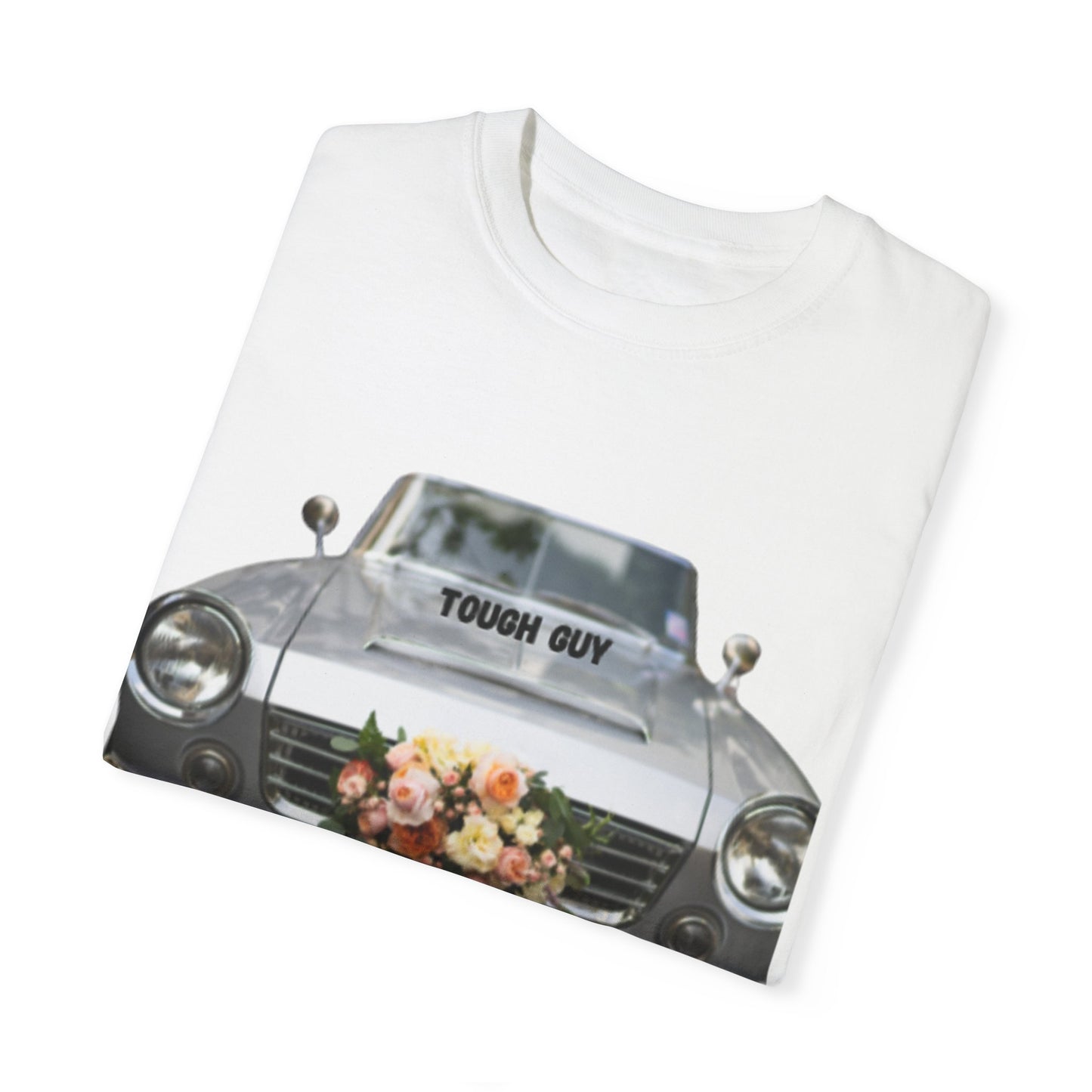 Men's T-Shirt Tough Guy Car with Just Married Flowers Design