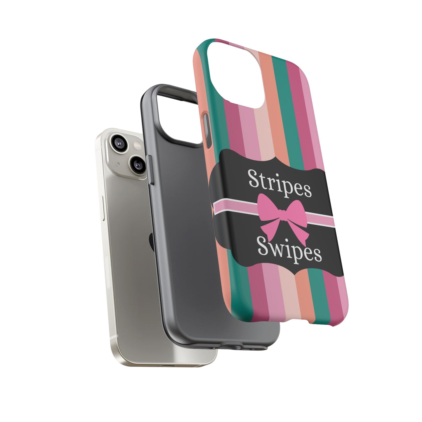 Phone Case iPhone 16/15/14 - Green/Pink/Peach Stripes & Swipes Tough Case