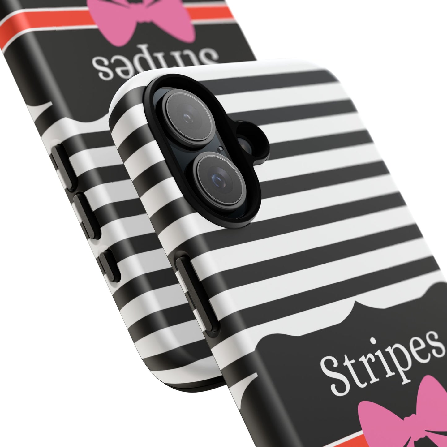 Phone Case iPhone 16/15/14 -Black/White/Red Stripes & Swipes Tough Case