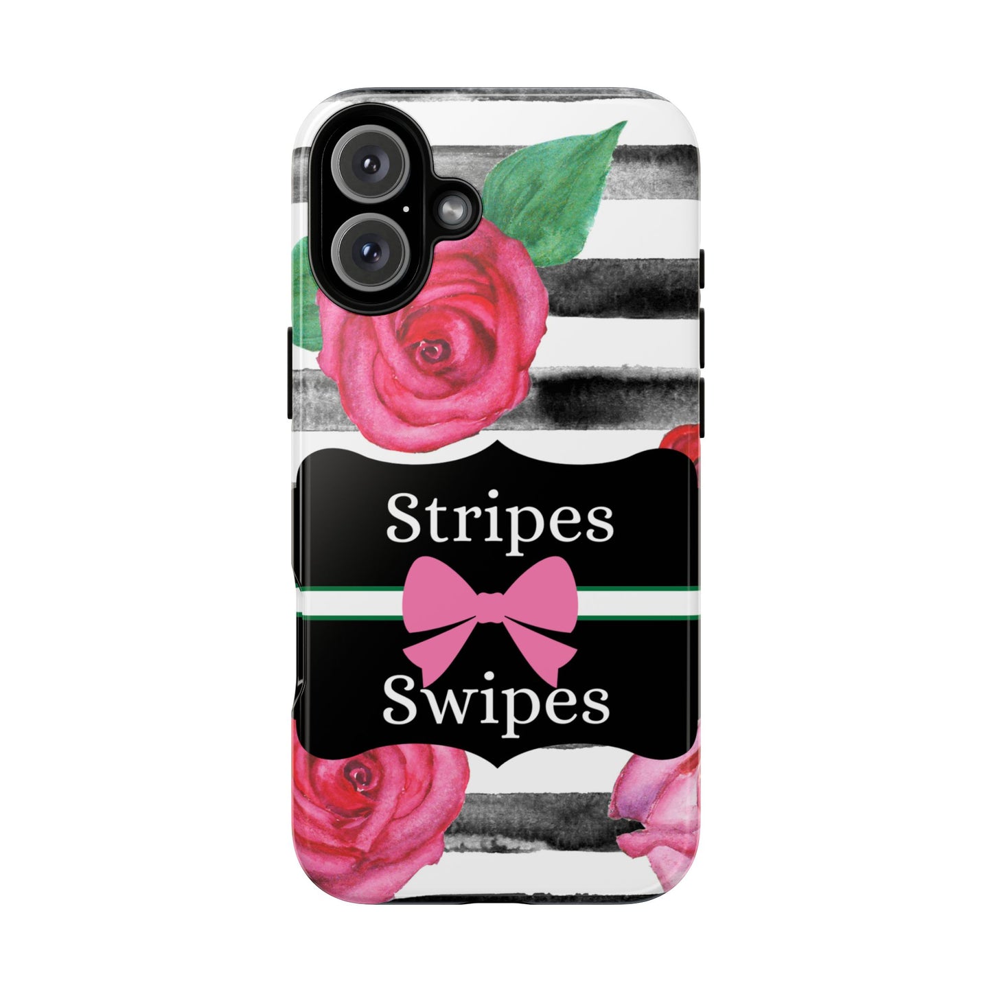 Phone Case iPhone 16/15/14 - Black/White Rose Stripes & Swipes Tough Case