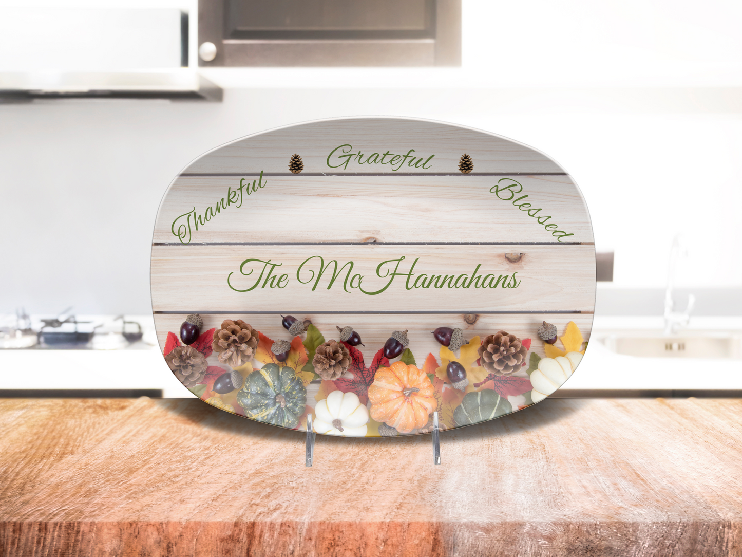 Thankful • Grateful • Blessed Personalized Thanksgiving Platter 10in x 14in