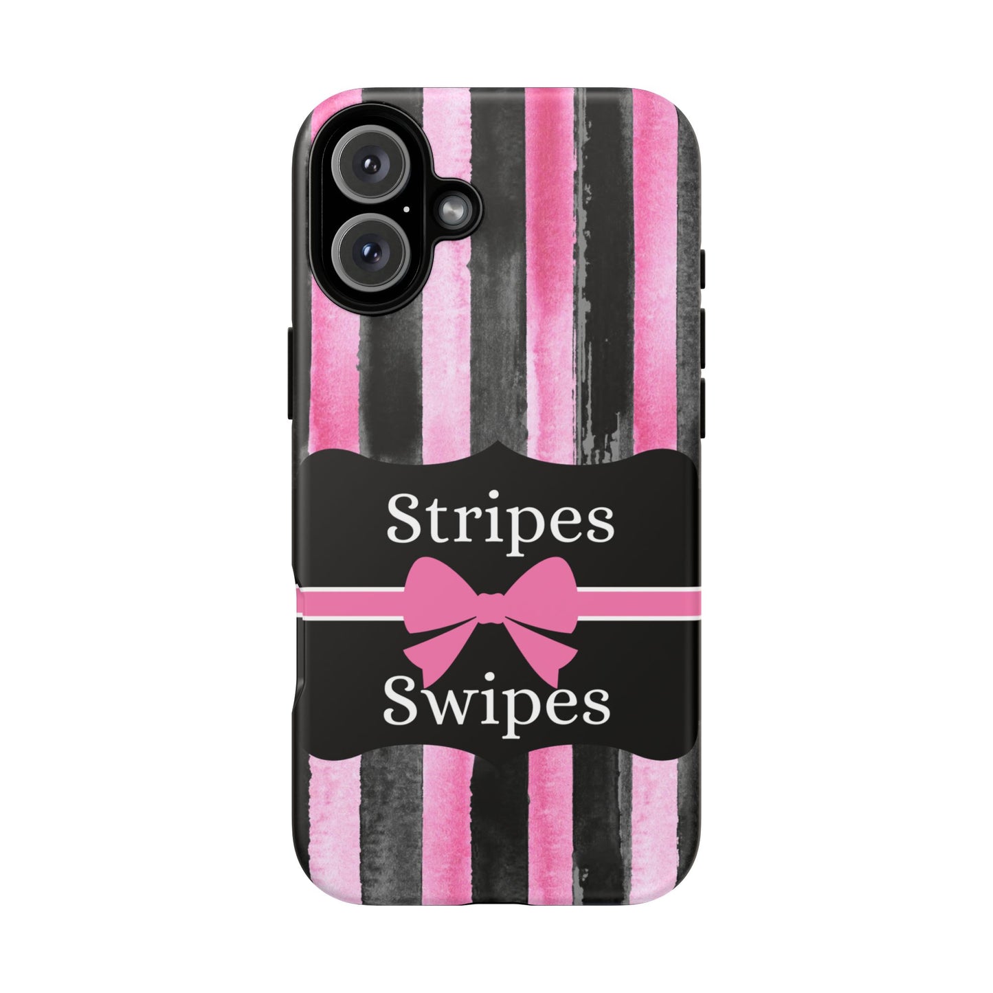 Phone Case iPhone 16/15/14 - Black/Pink Stripes & Swipes Tough Case