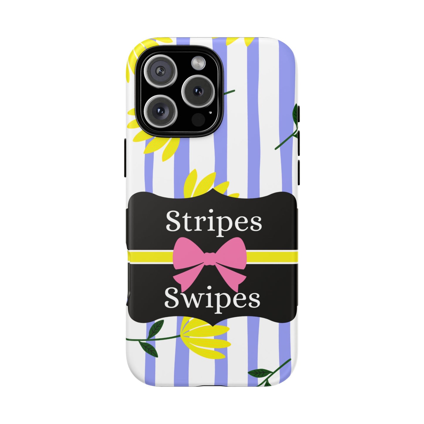 Phone Case iPhone 16/15/14 - Blue/White Yellow Stripes & Swipes Tough Case