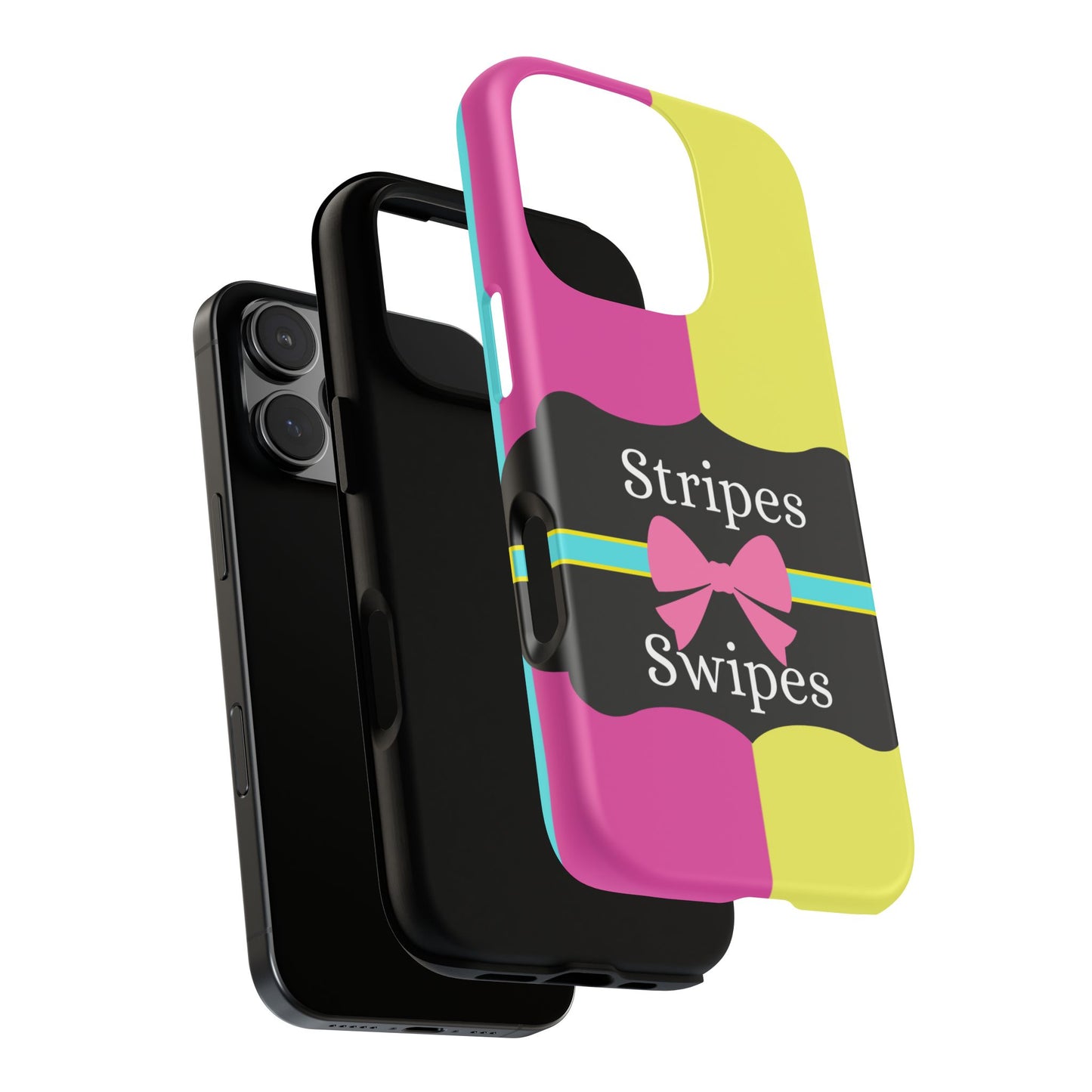 Phone Case iPhone 16/15/14 - Pink/Yellow Stripes & Swipes Tough Case